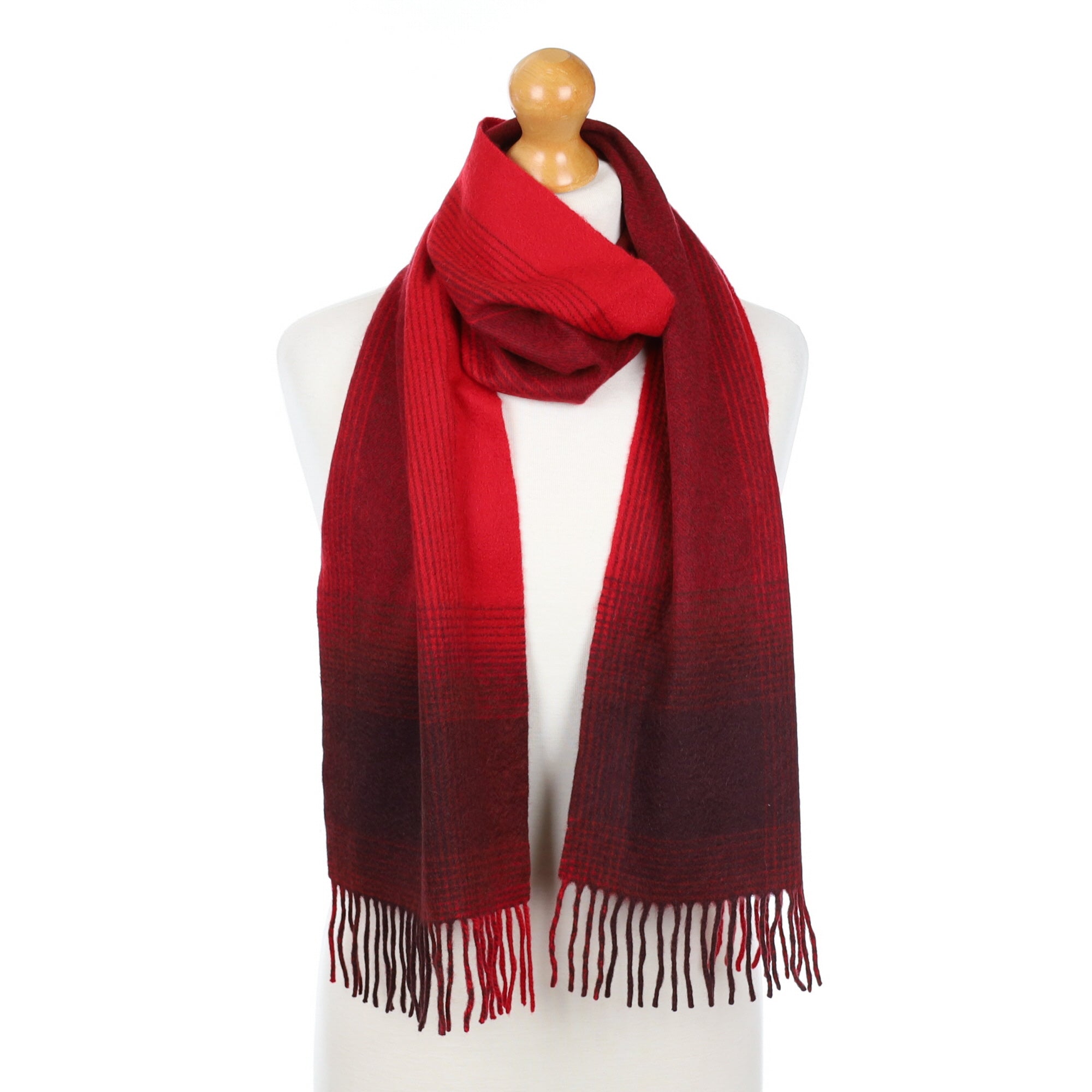 Two Toned Red Fringed Cashmere Woven Scarf