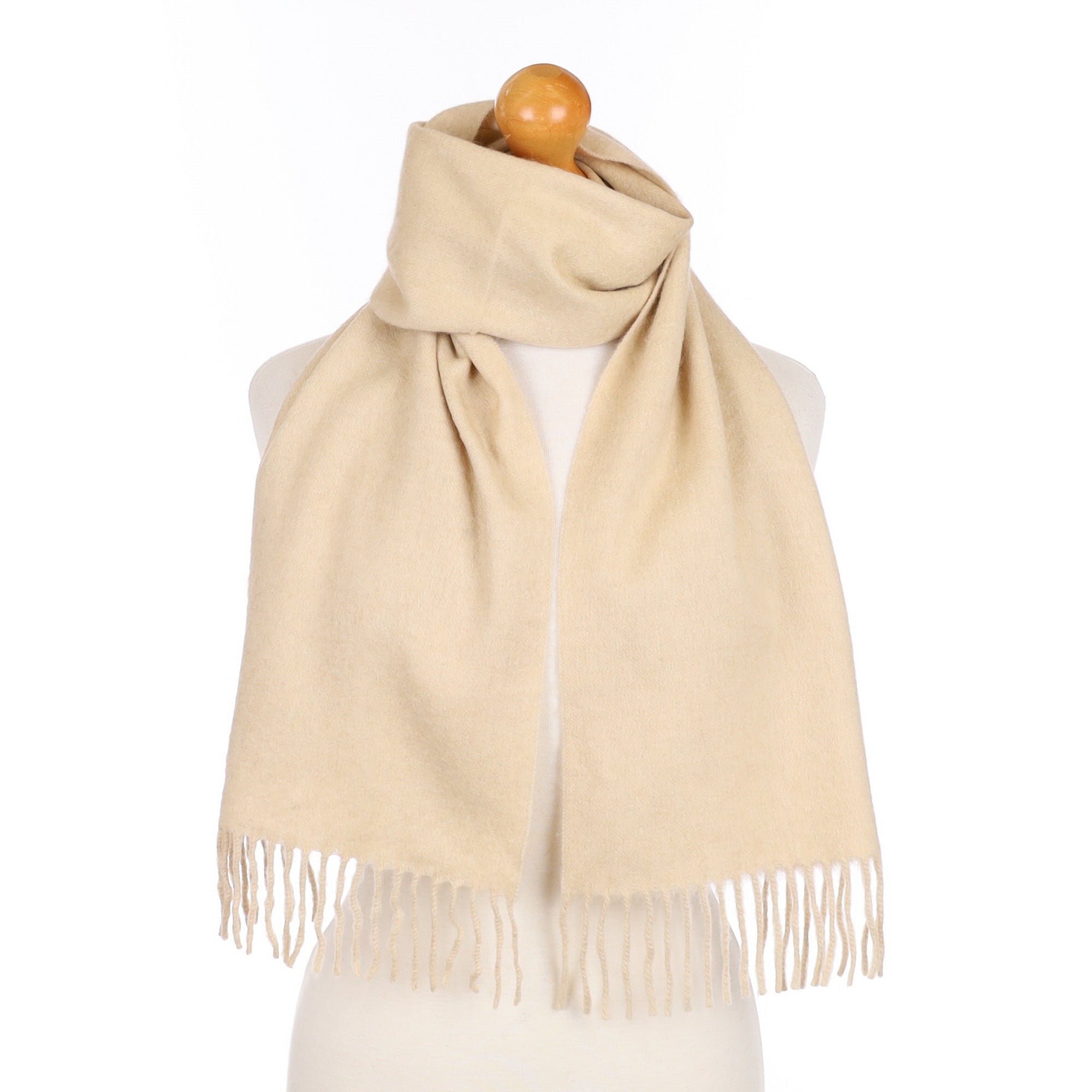 Oatmeal Beige Cashmere Fringed Woven Scarf