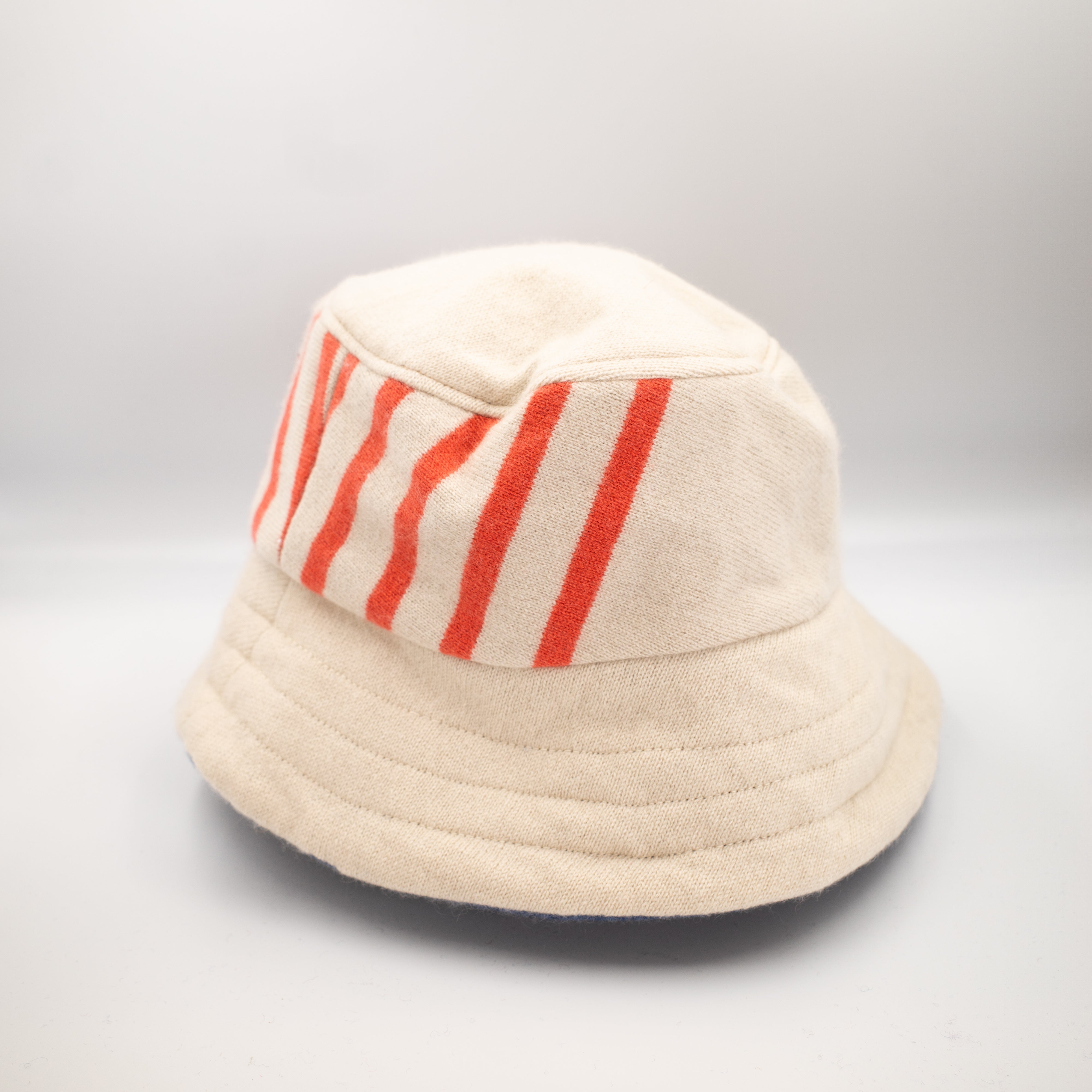 Vanilla Beige and Orange Striped Reversible Cashmere Bucket Hat Medium