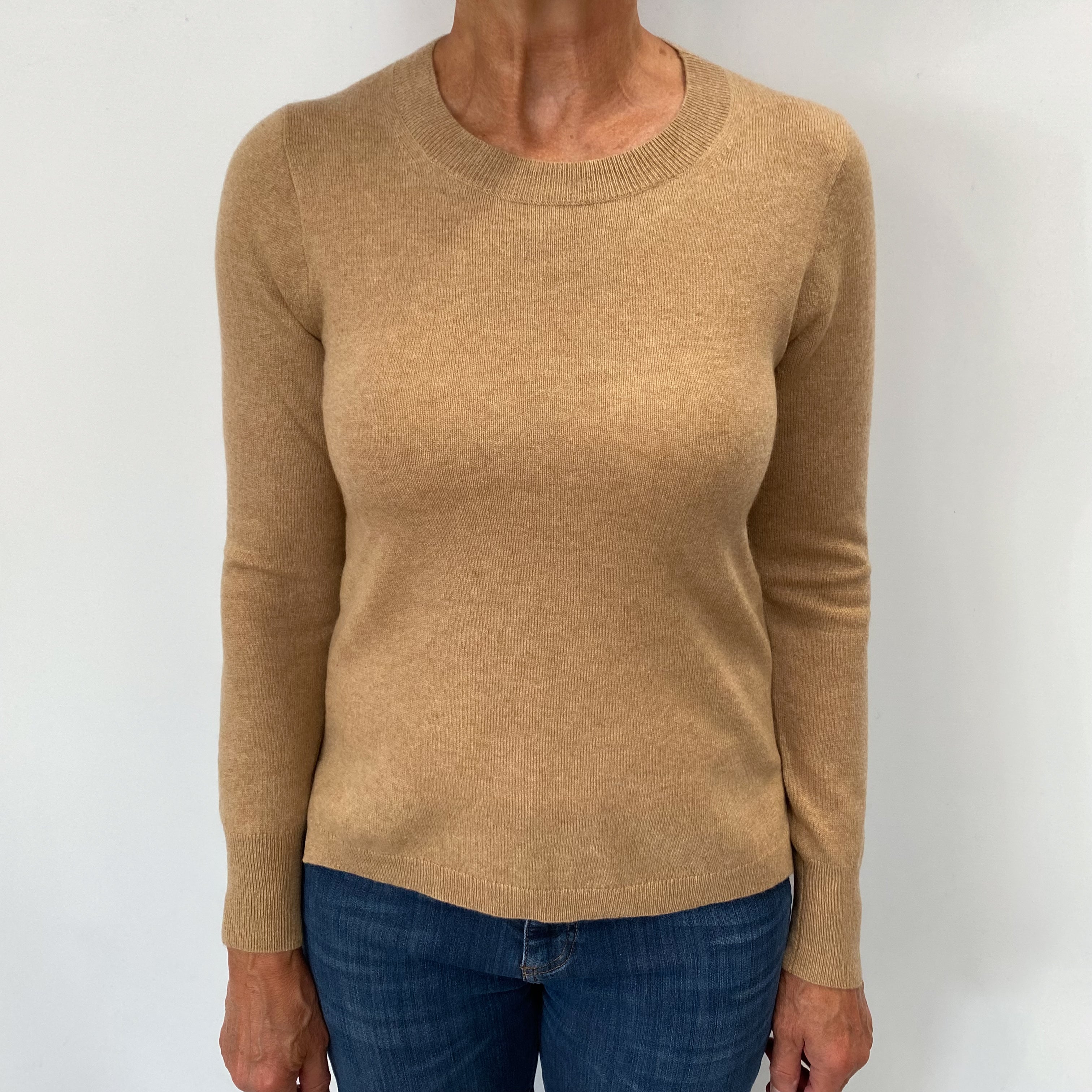 Caramel Brown Cashmere Crew Neck Jumper Medium