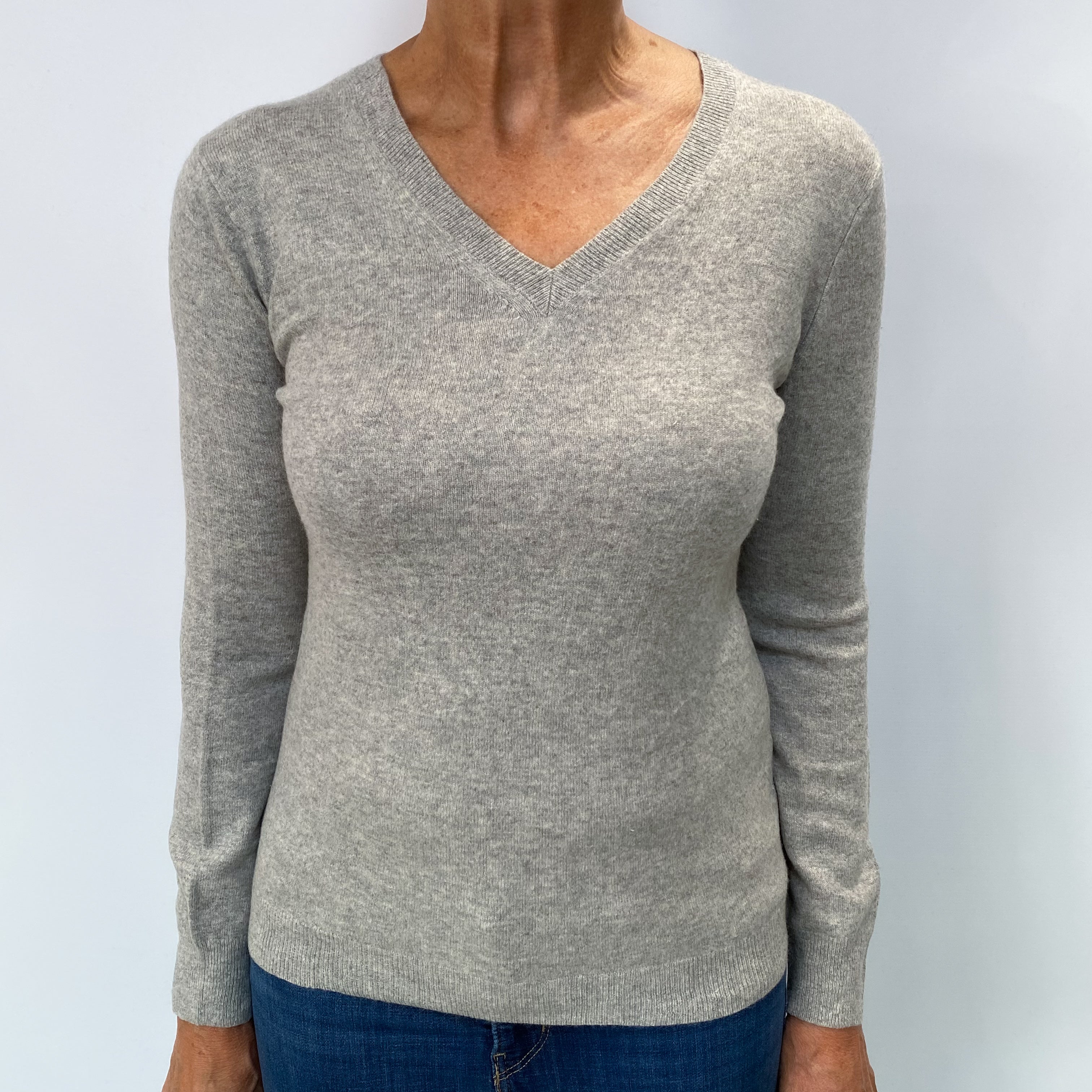 Smoke Grey Cashmere V Neck Jumper Medium