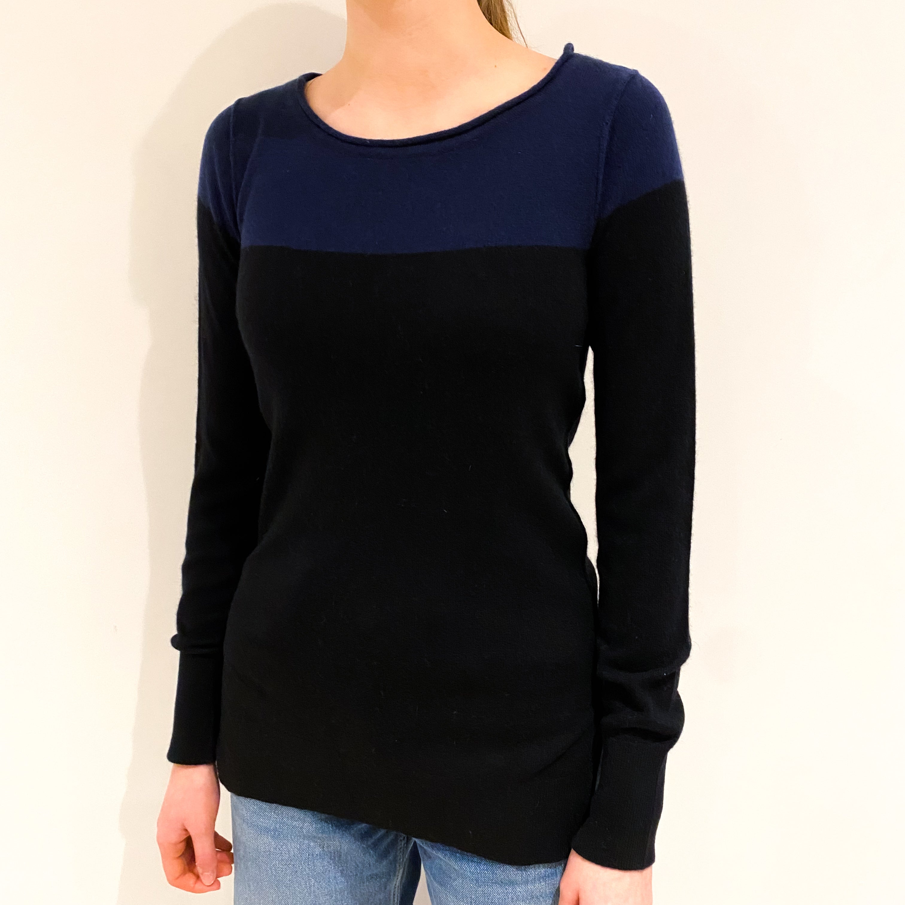 Black and Navy Crew Neck Jumper Extra Small