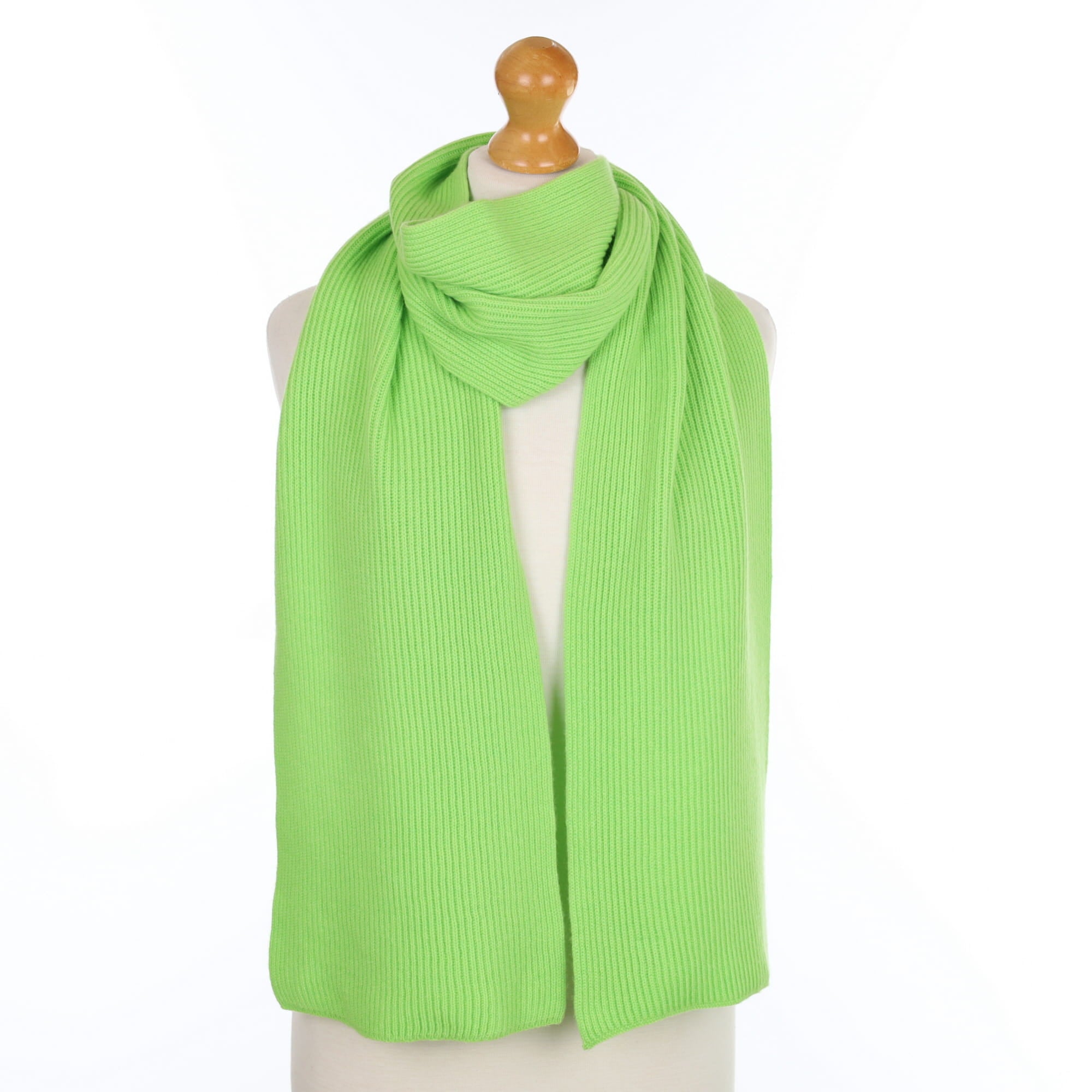 Brand New Scottish Neon Green Rib Cashmere Scarf