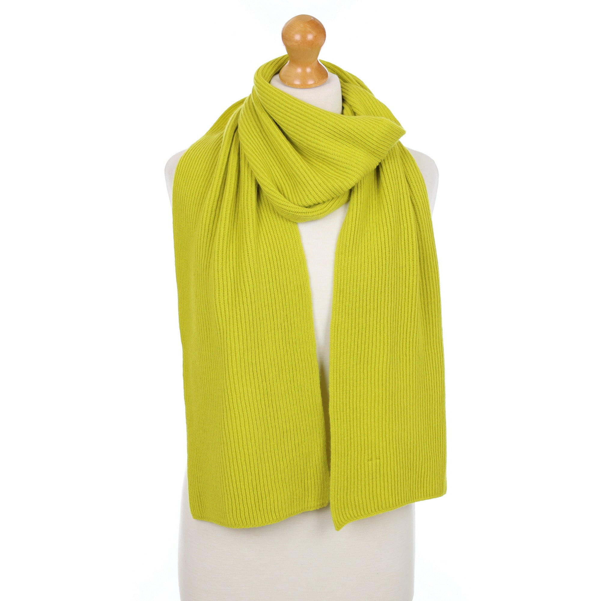 Brand New Scottish Chartreuse Rib Cashmere Scarf