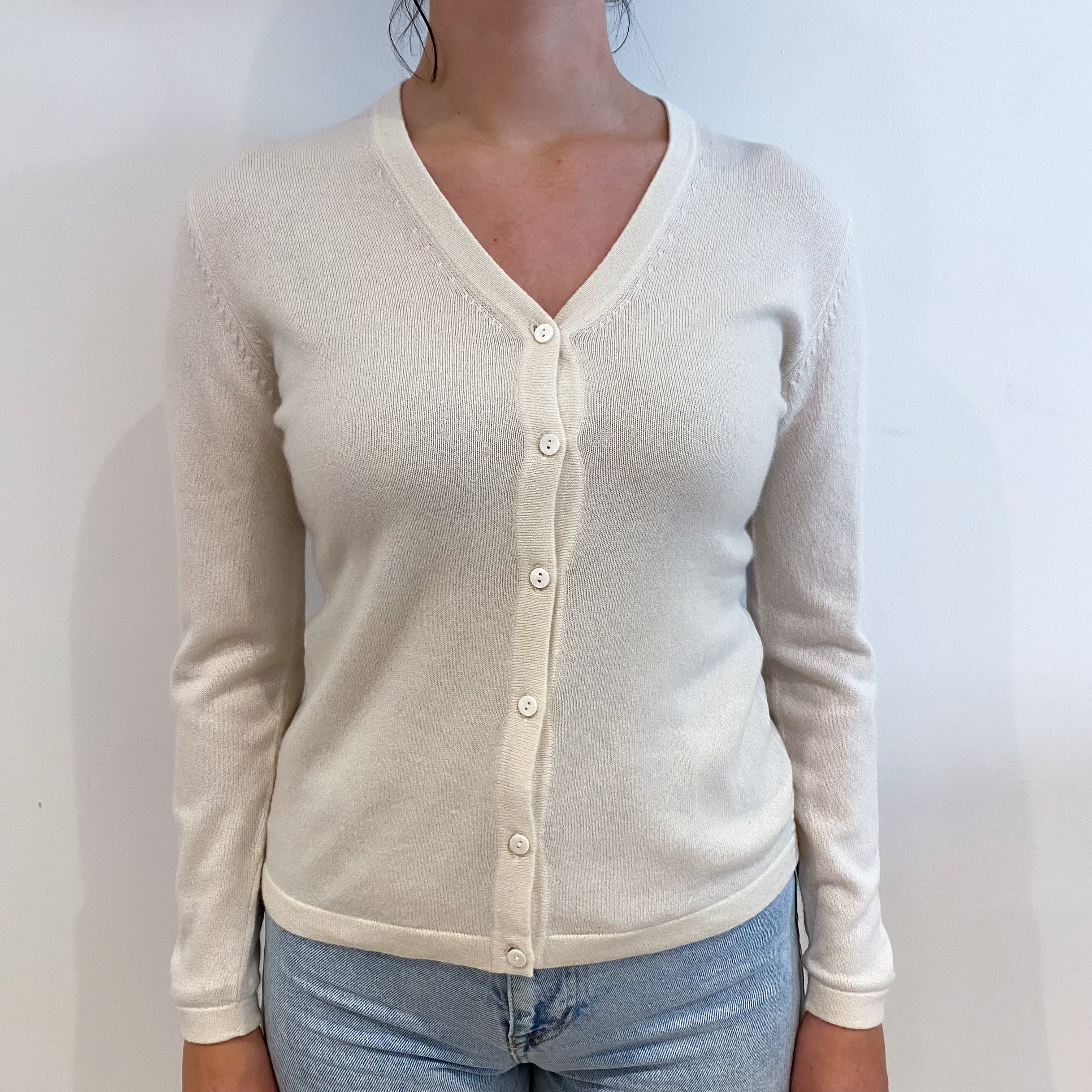 Vanilla Cream Cashmere V Neck Cardigan Small