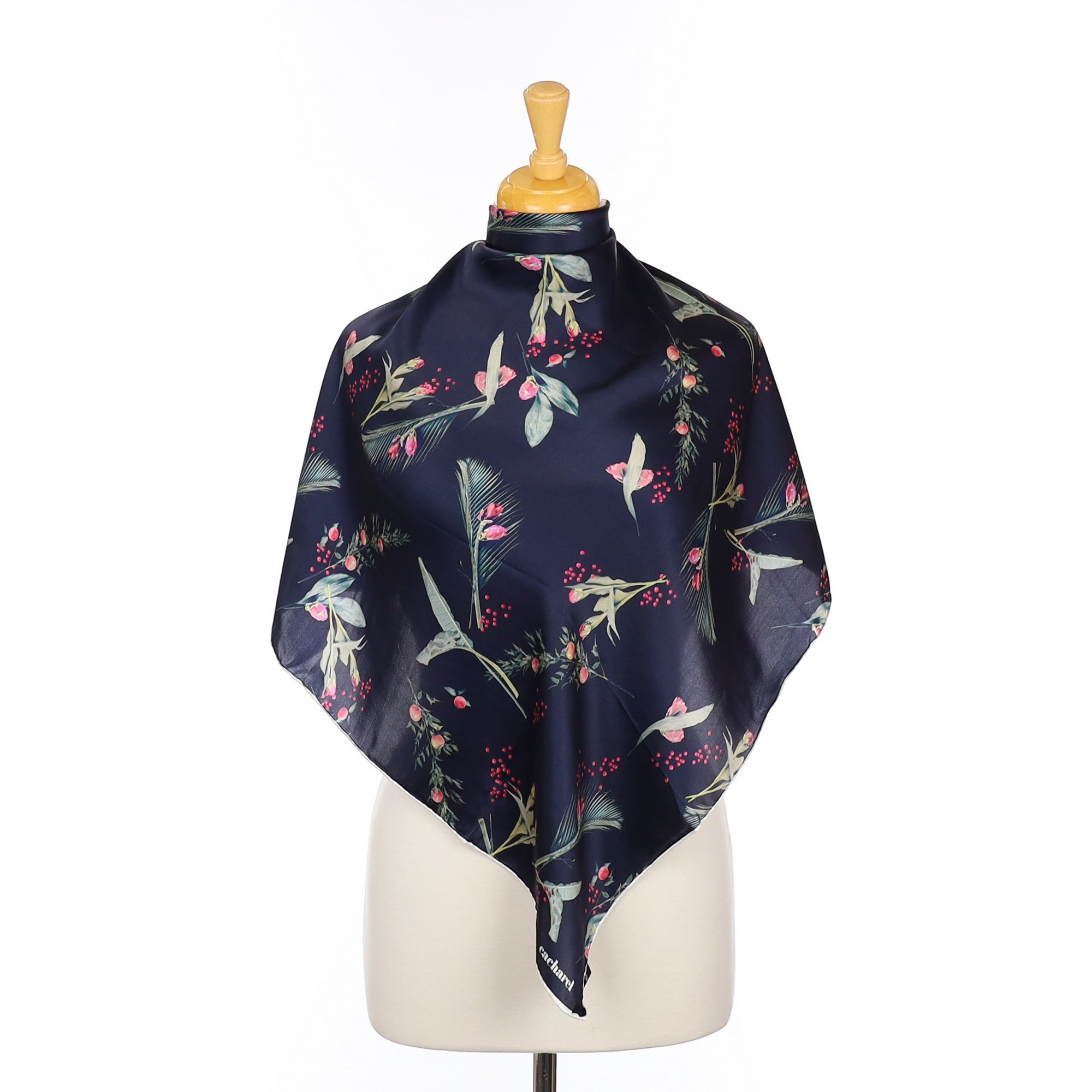 Brand New Cacharel Navy Floral Silk Scarf