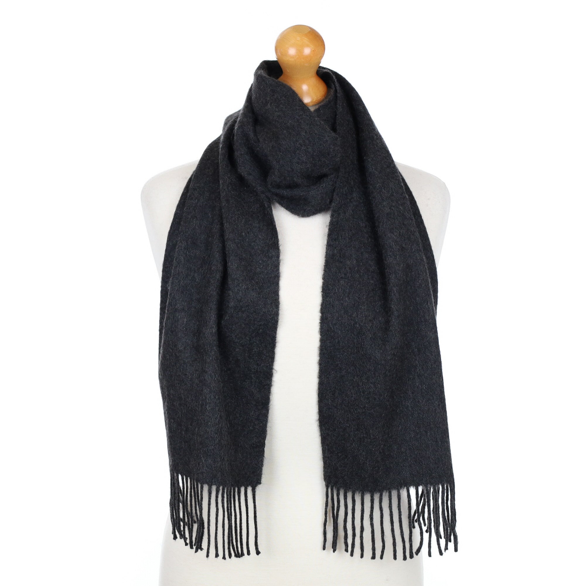 Charcoal Grey Fringed Cashmere Woven Scarf