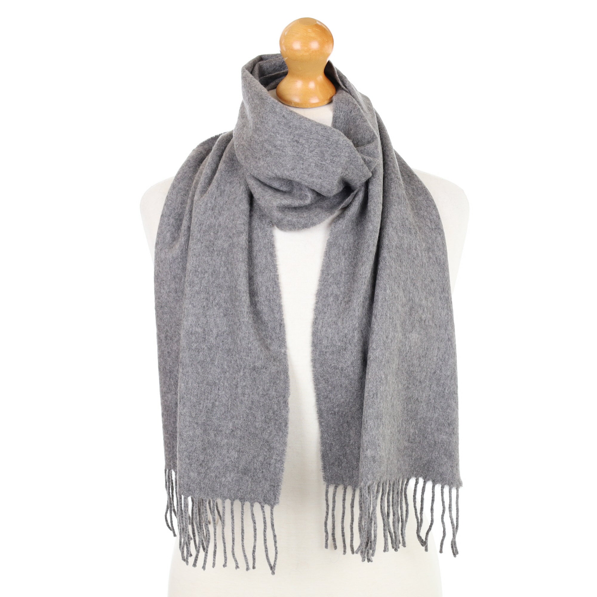 Ash Grey Fringed Cashmere Woven Scarf