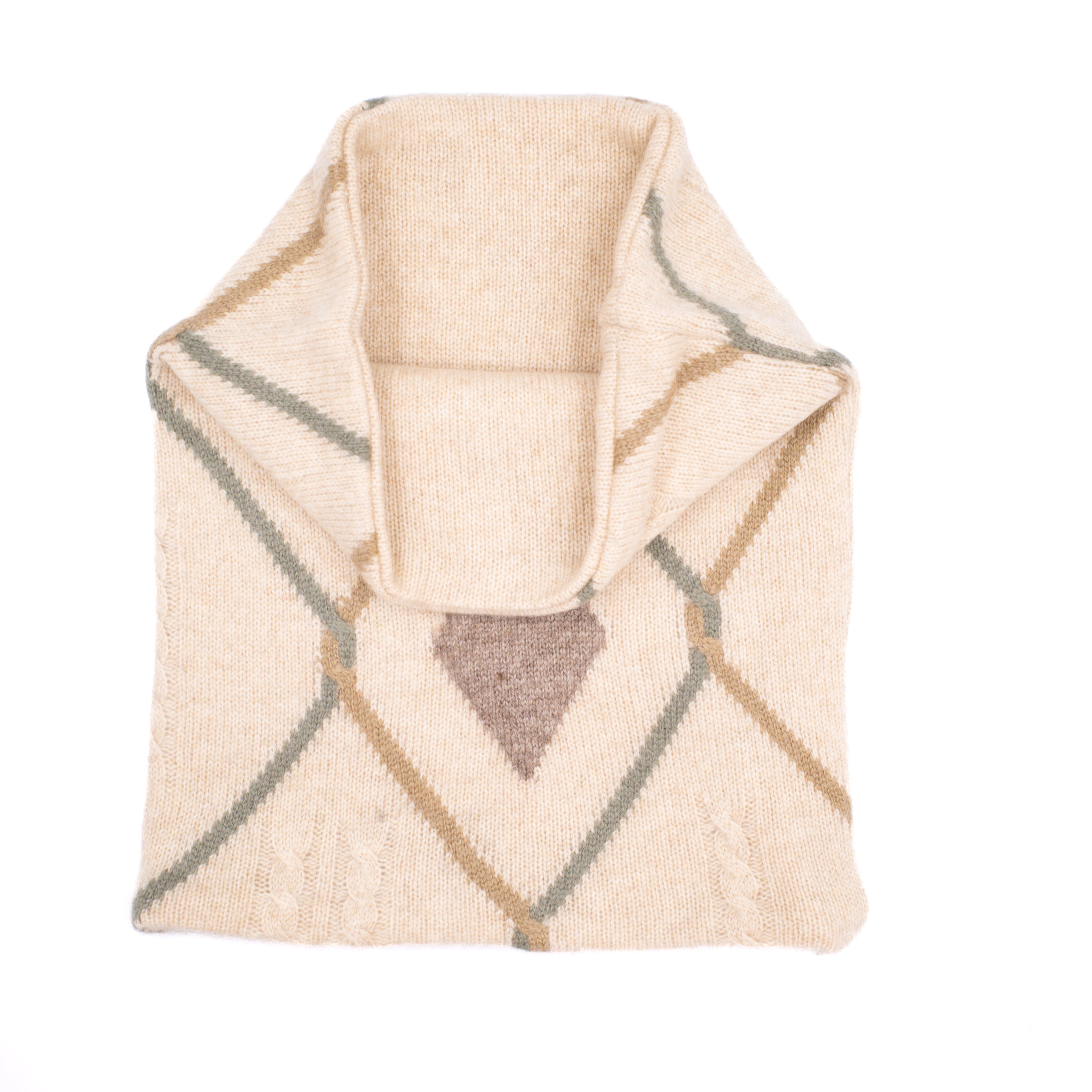 Biscuit Beige, Green and Brown Patterned Luxury Double Layered Snood