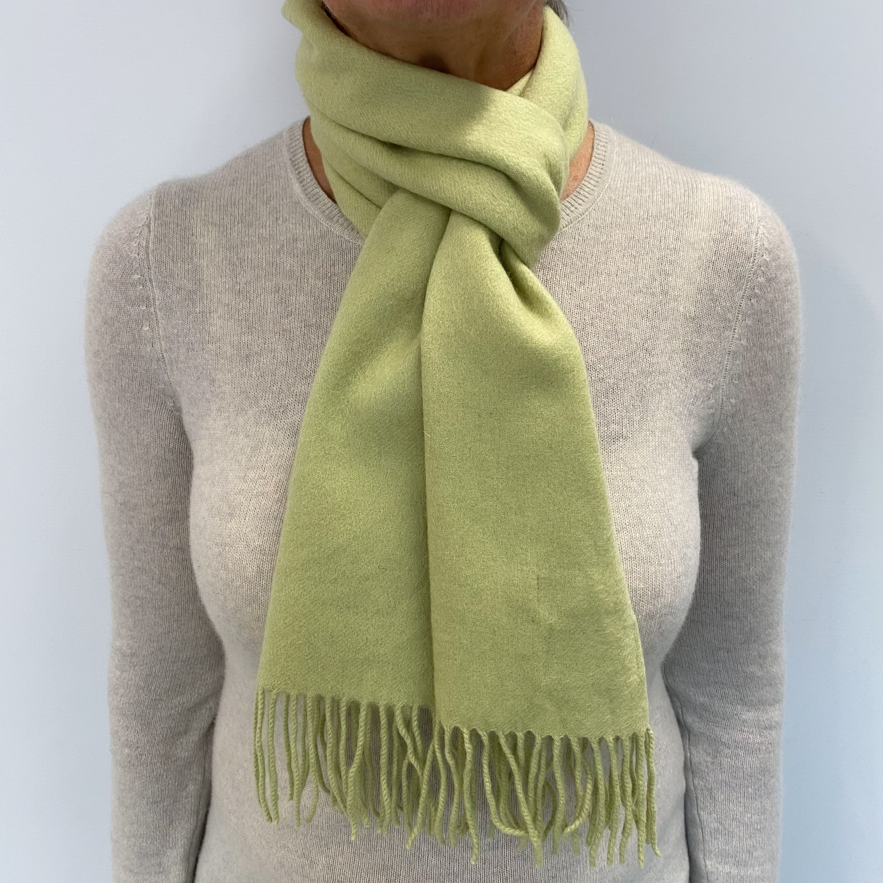 Pistachio Green Cashmere Woven Fringed Scarf