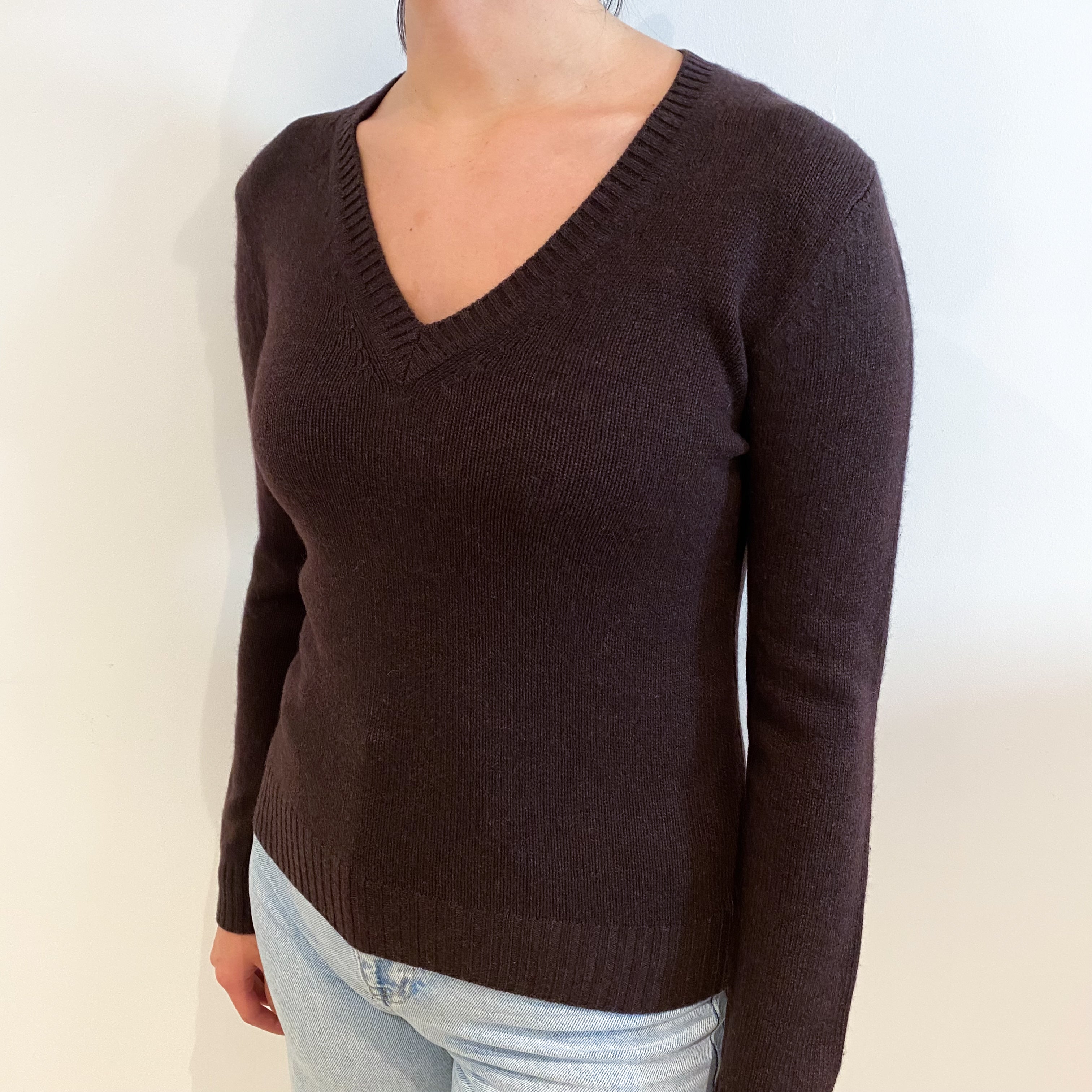 Chocolate Brown V-Neck Jumper Small