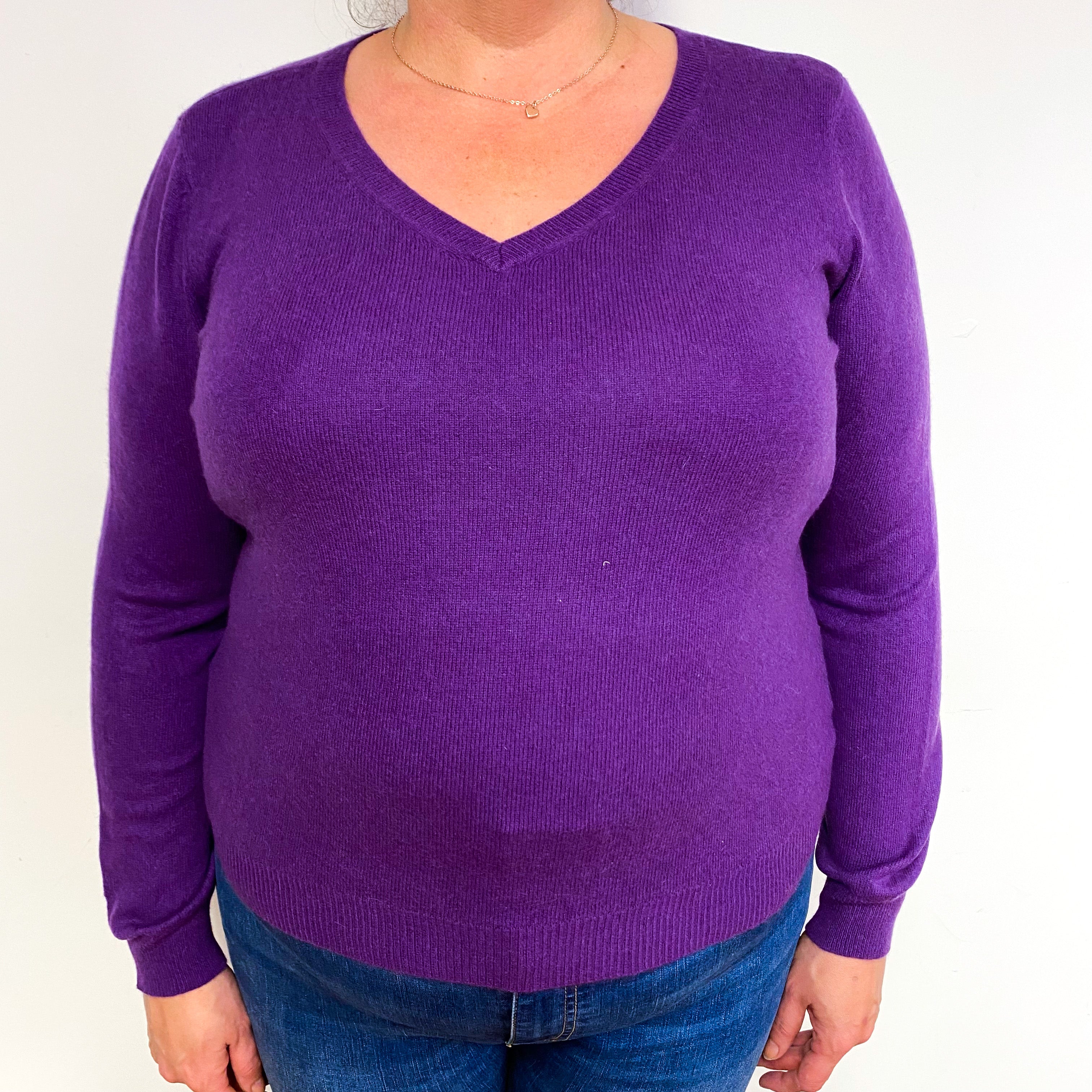 Violet Purple Cashmere V-Neck Jumper Extra Large