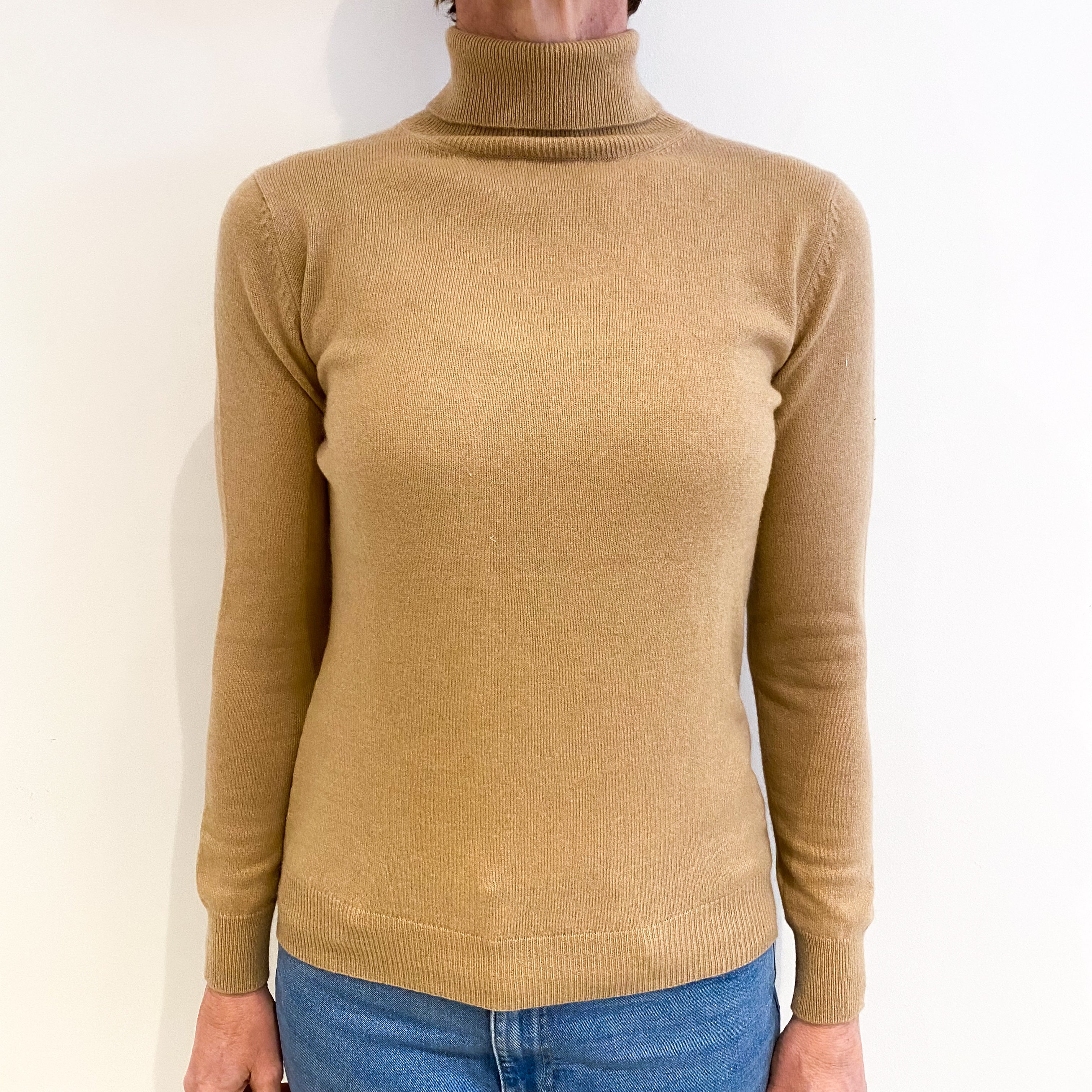 Caramel Brown Cashmere Polo Neck Jumper Small