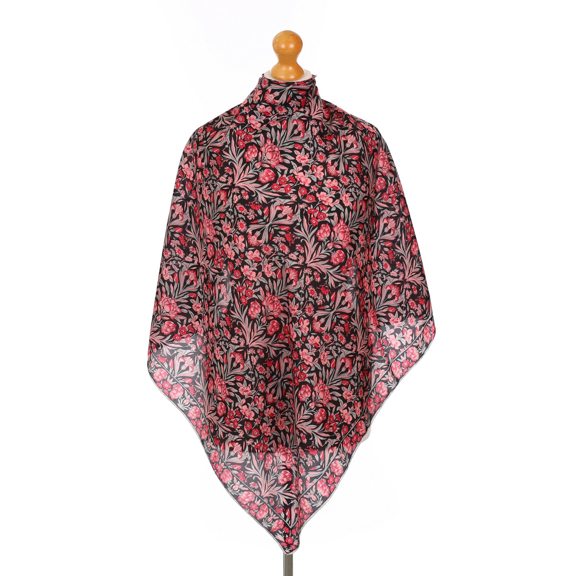 Harrods Black Floral Vintage Silk Scarf