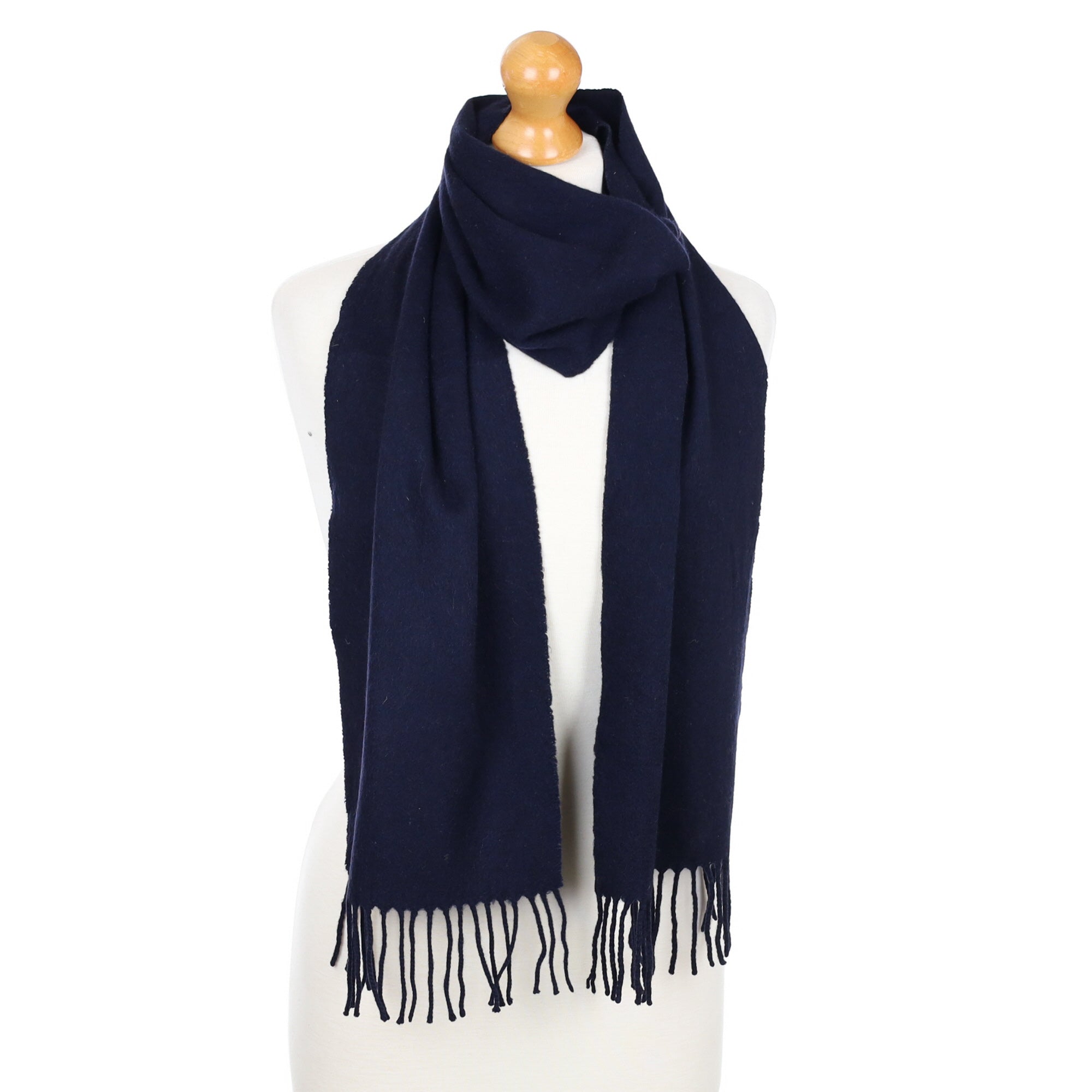 Navy Blue Fringed Cashmere Woven Scarf