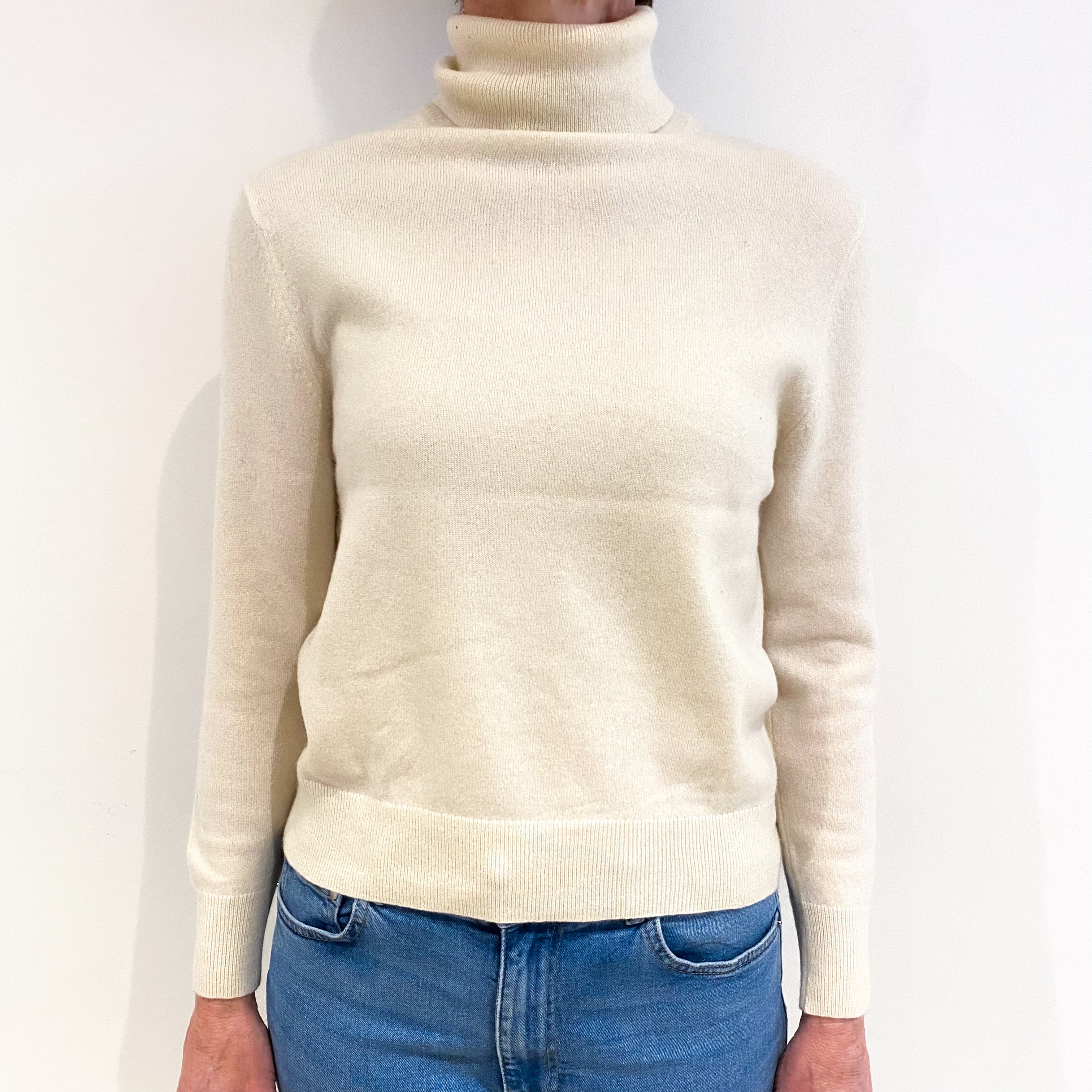 Vanilla Cream Cashmere Polo Neck Jumper Small