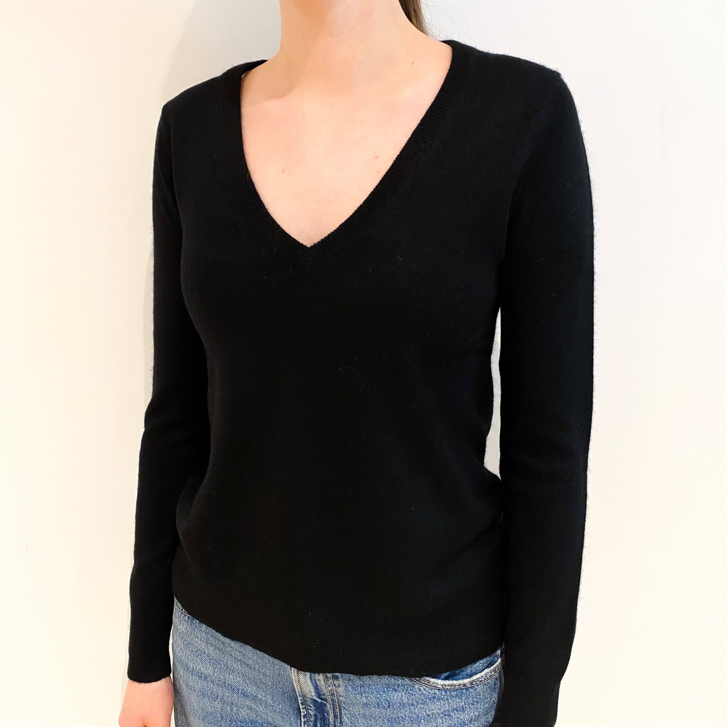 Black Cashmere V Neck Jumper Extra Small