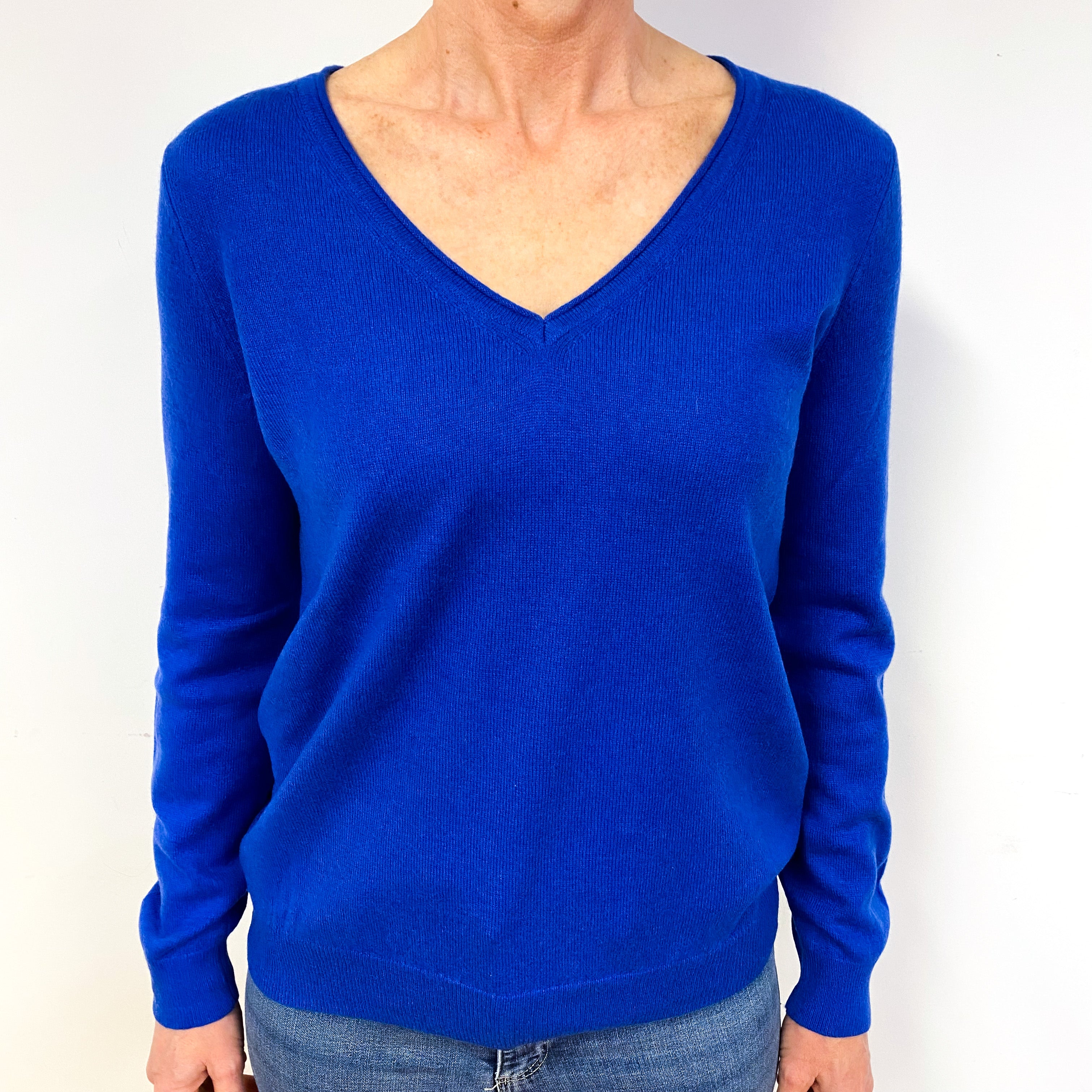 Cobalt Blue Cashmere V-Neck Jumper Medium