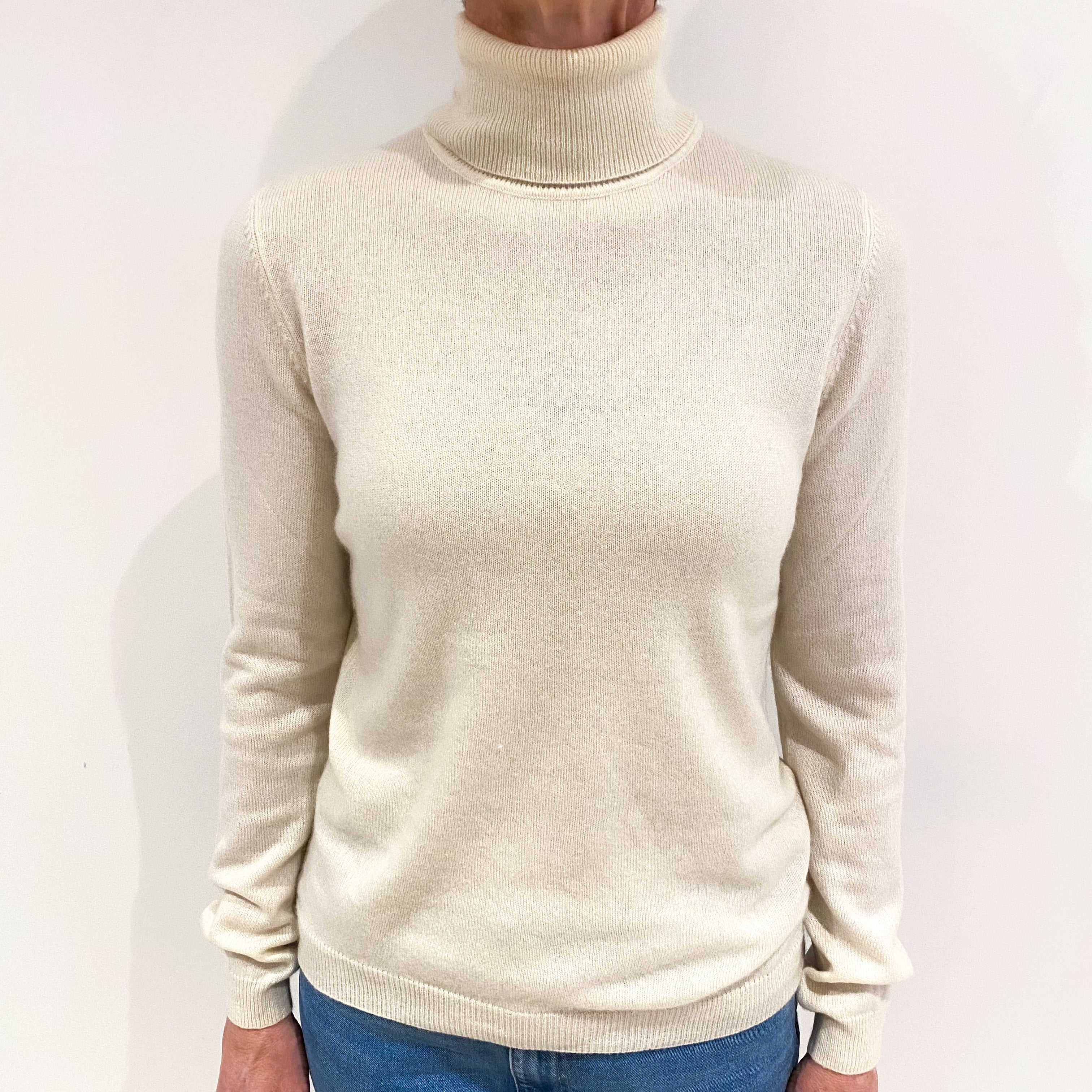 Vanilla Cream Cashmere Polo Neck Jumper Small