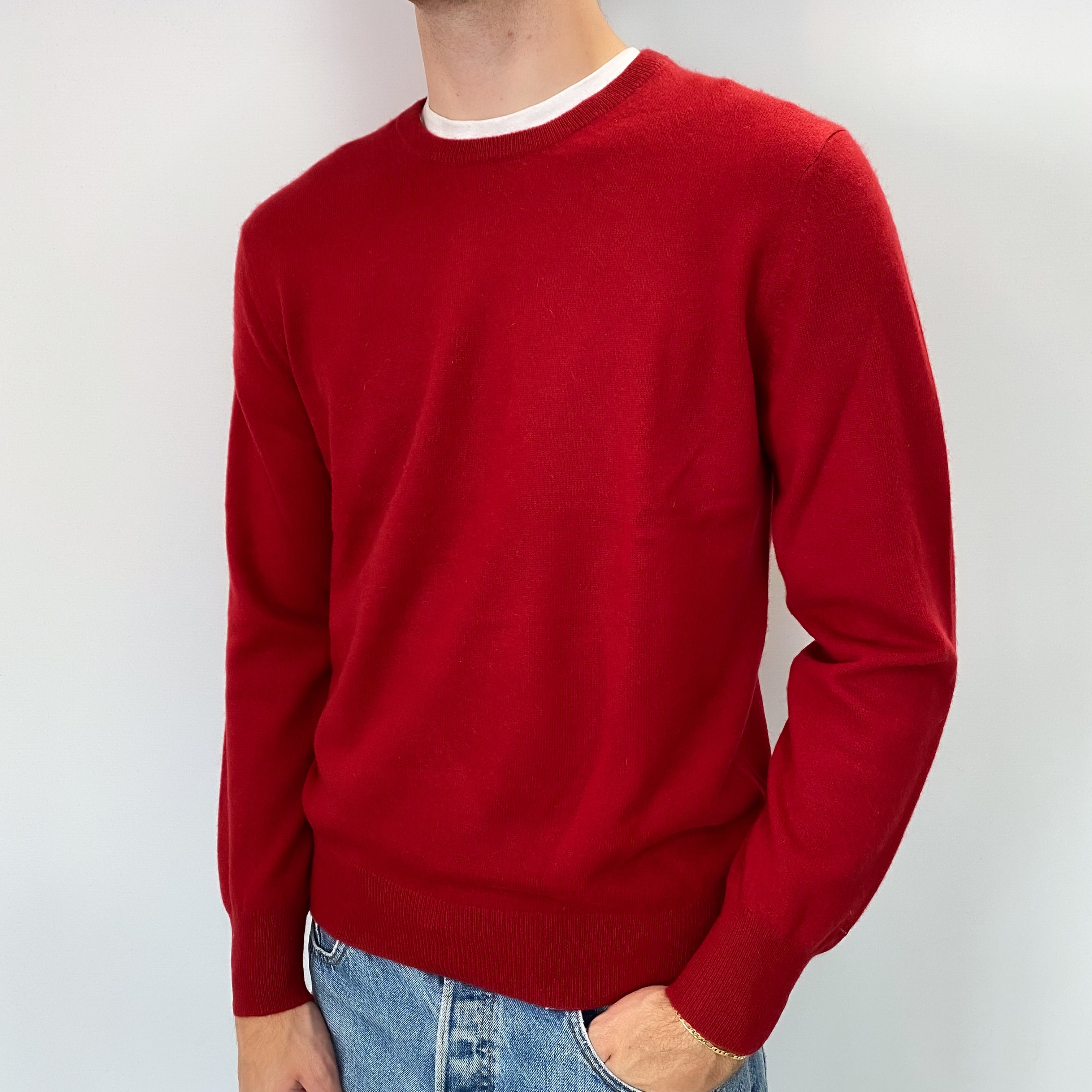 Men's Scarlet Red Cashmere Crew Neck Jumper Medium