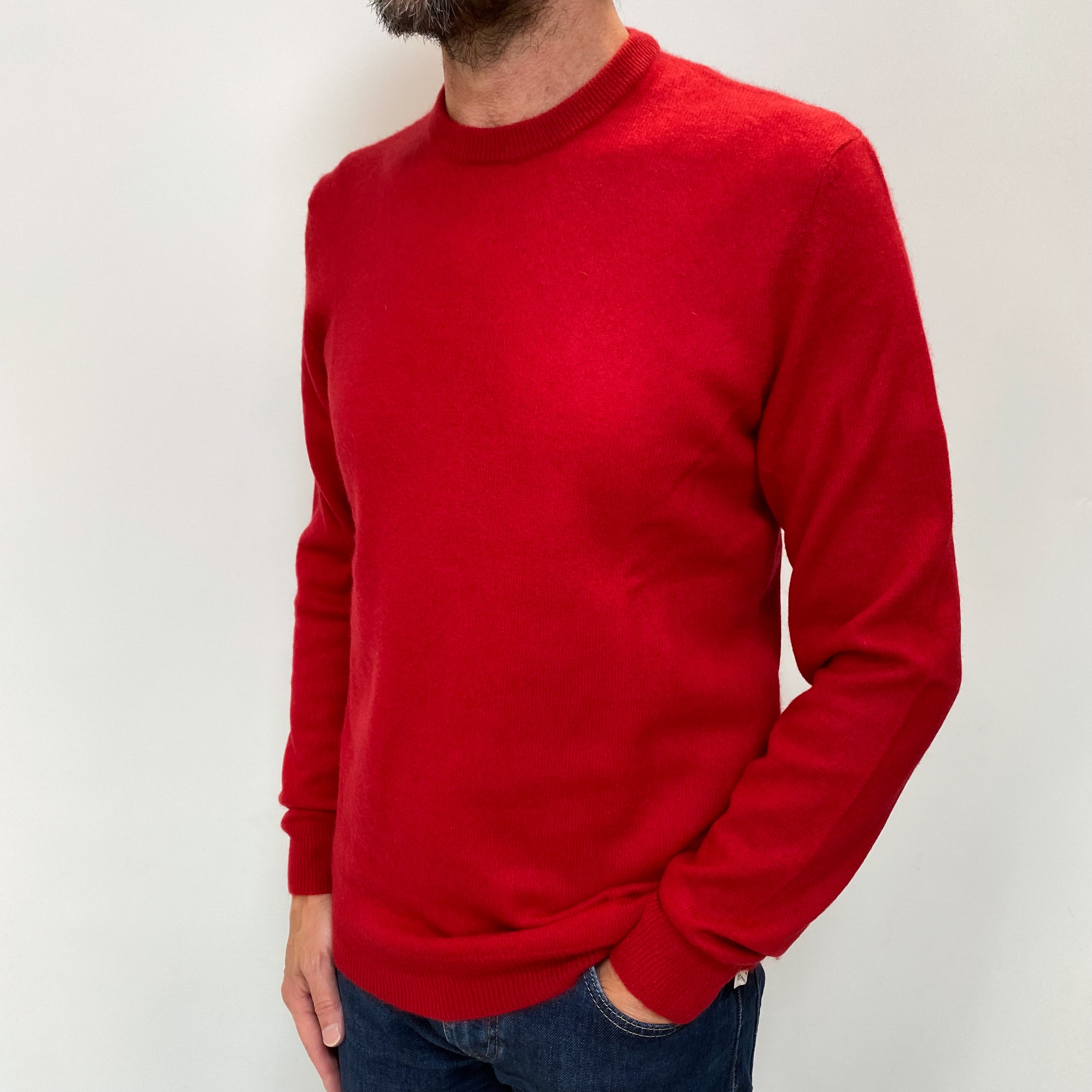 Men's Scarlet Red Cashmere Crew Neck Jumper Small