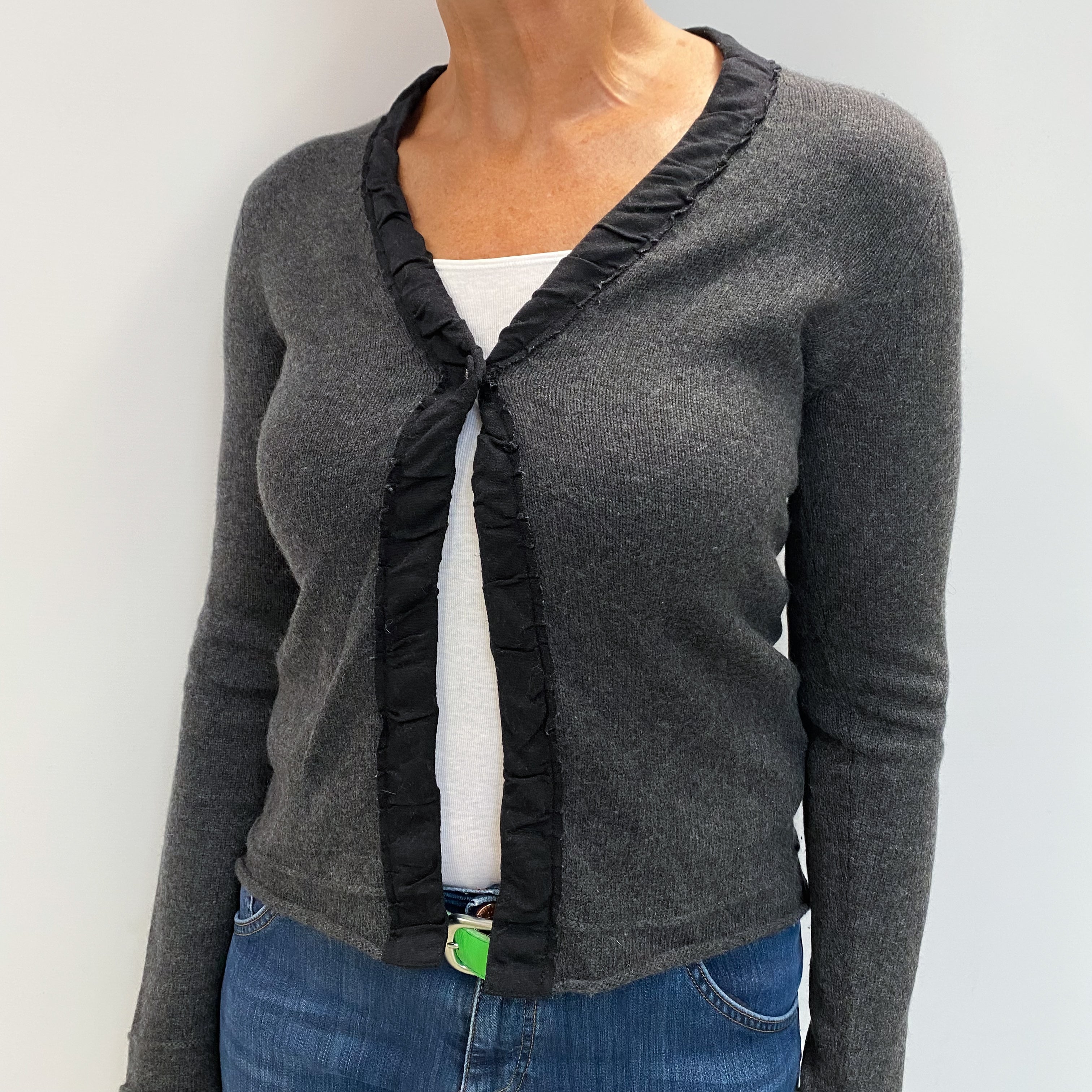 Charcoal Grey Cashmere V Neck Cardigan Medium