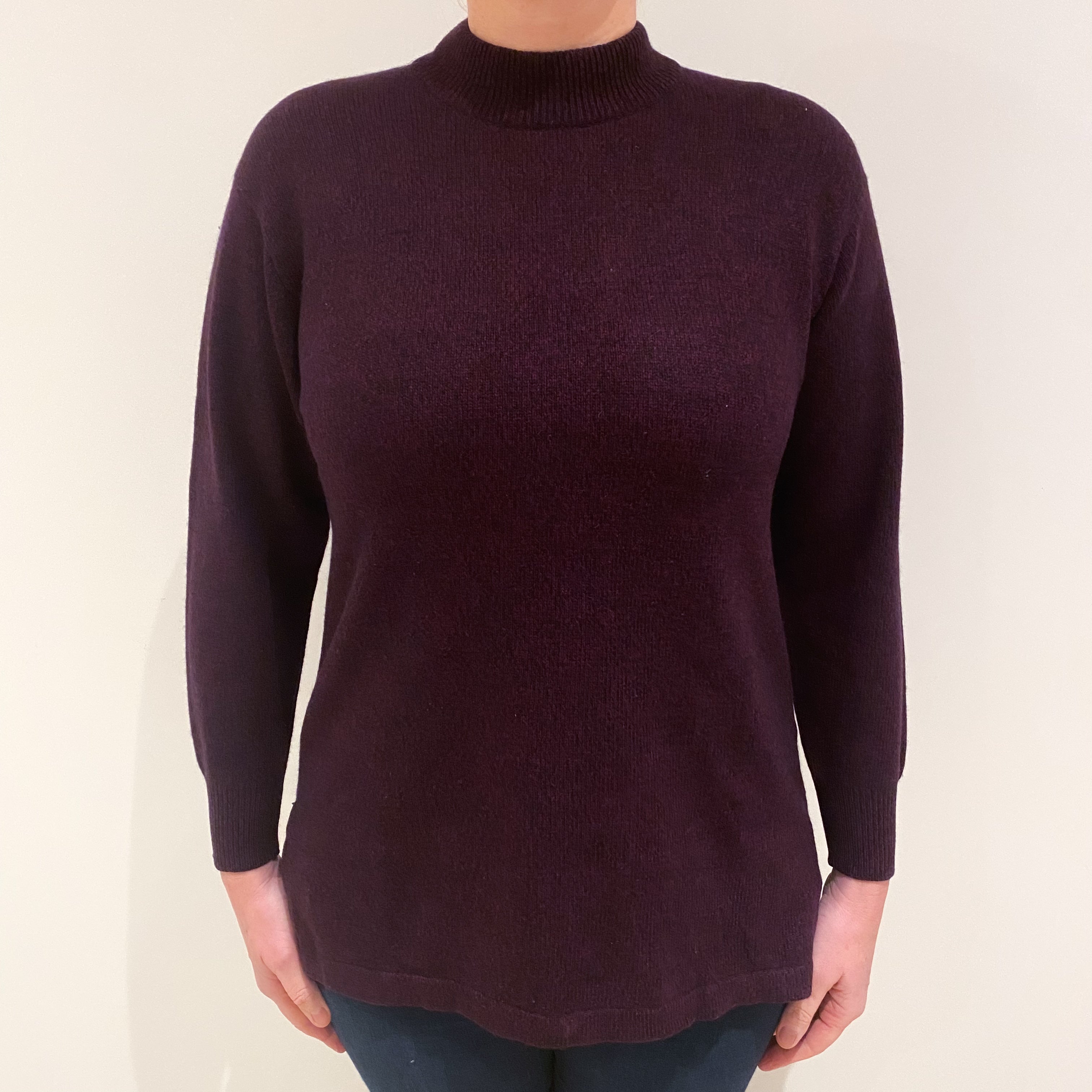 Wine Red Marl Cashmere Turtle Neck Jumper Large