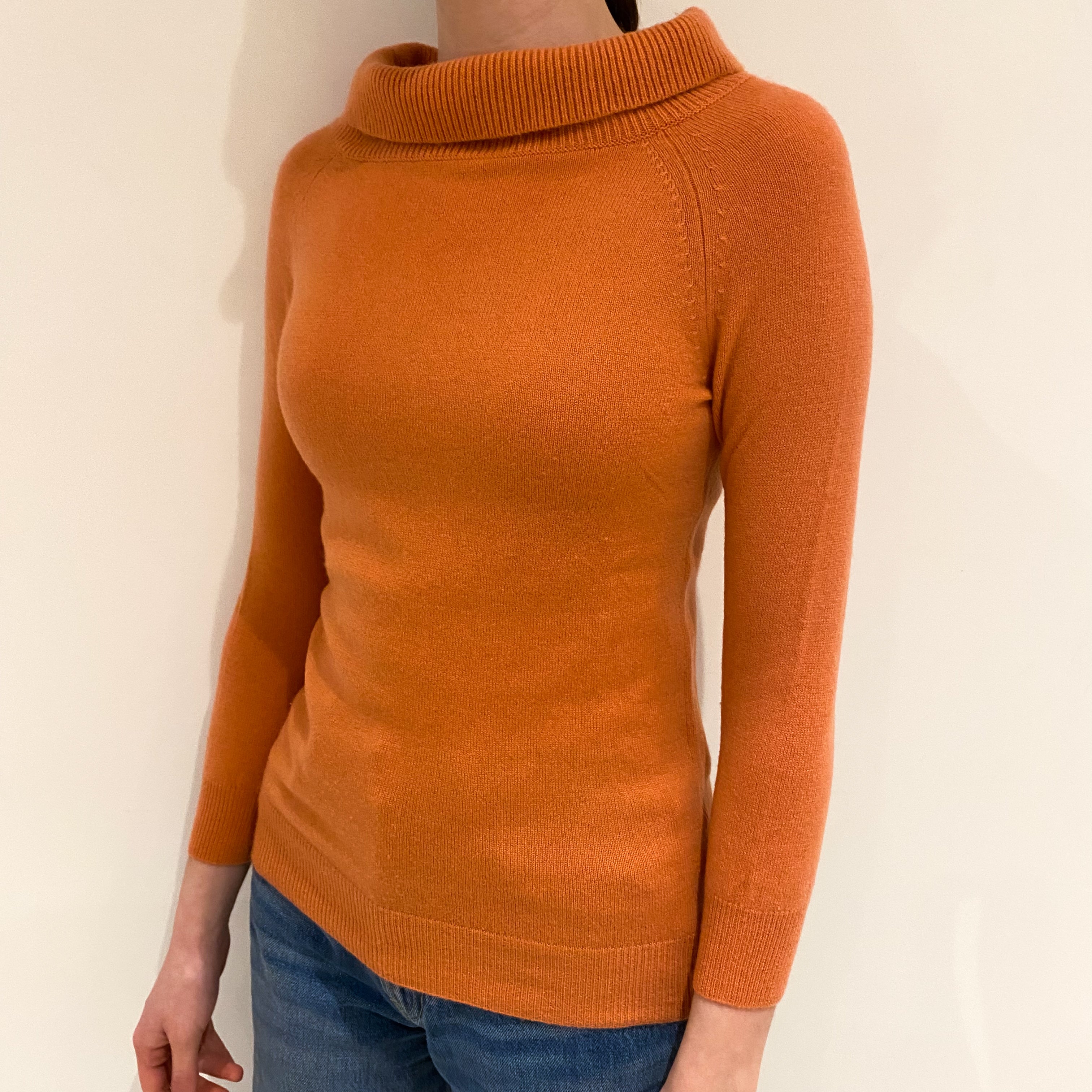 Crab Orange Cashmere Funnel Neck Jumper Extra Small