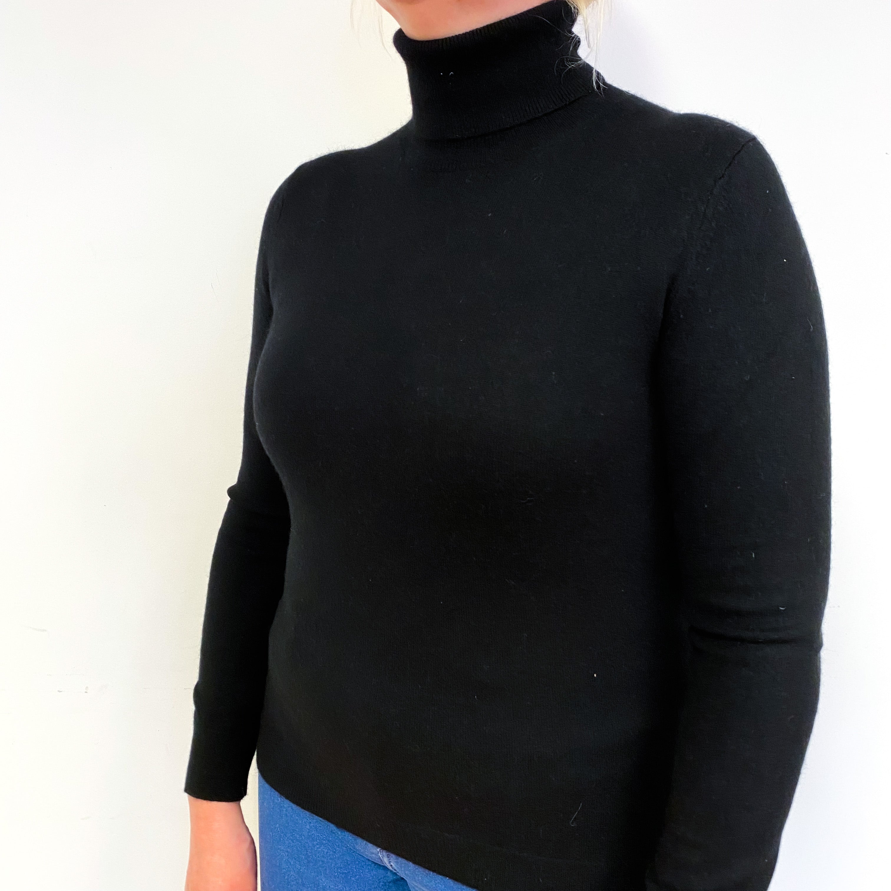 Black Cashmere Polo Neck Jumper Large