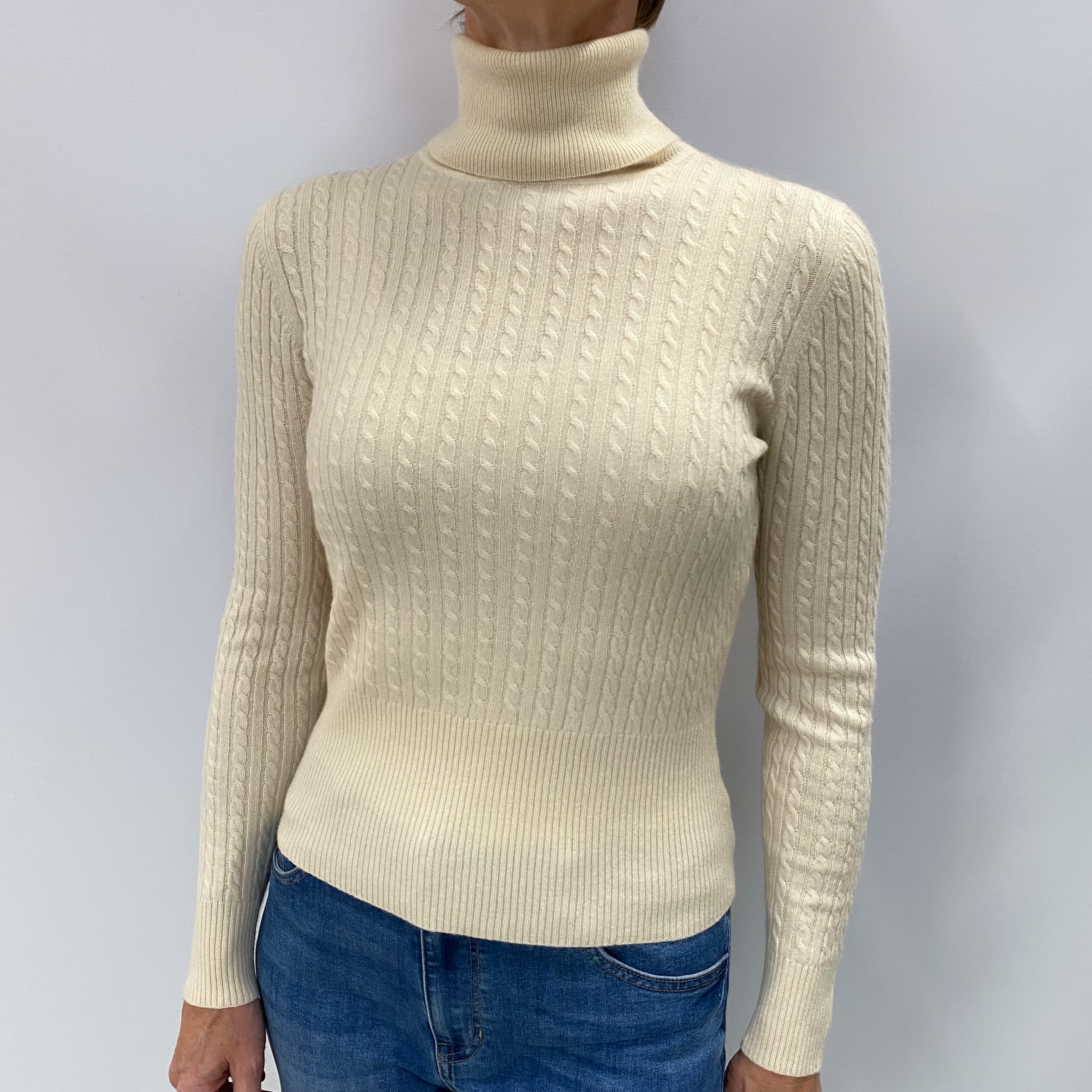 Vanilla Cream Cashmere Polo Neck Jumper Medium