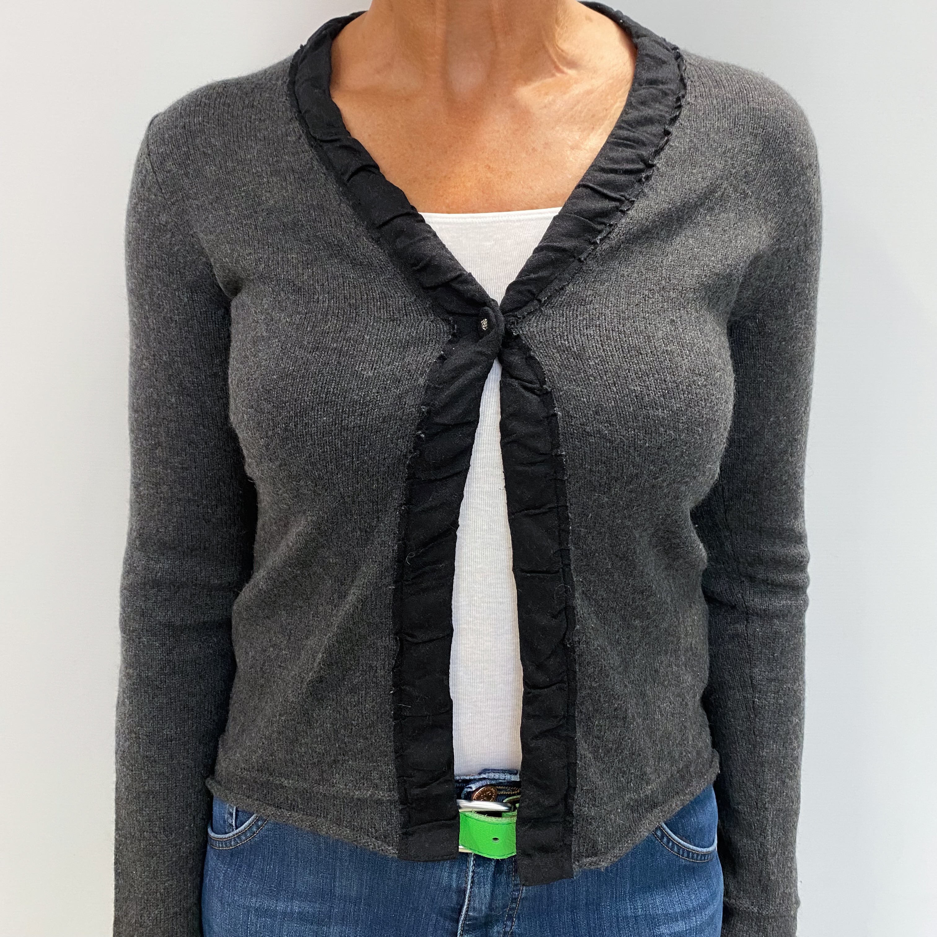 Charcoal Grey Cashmere V Neck Cardigan Medium