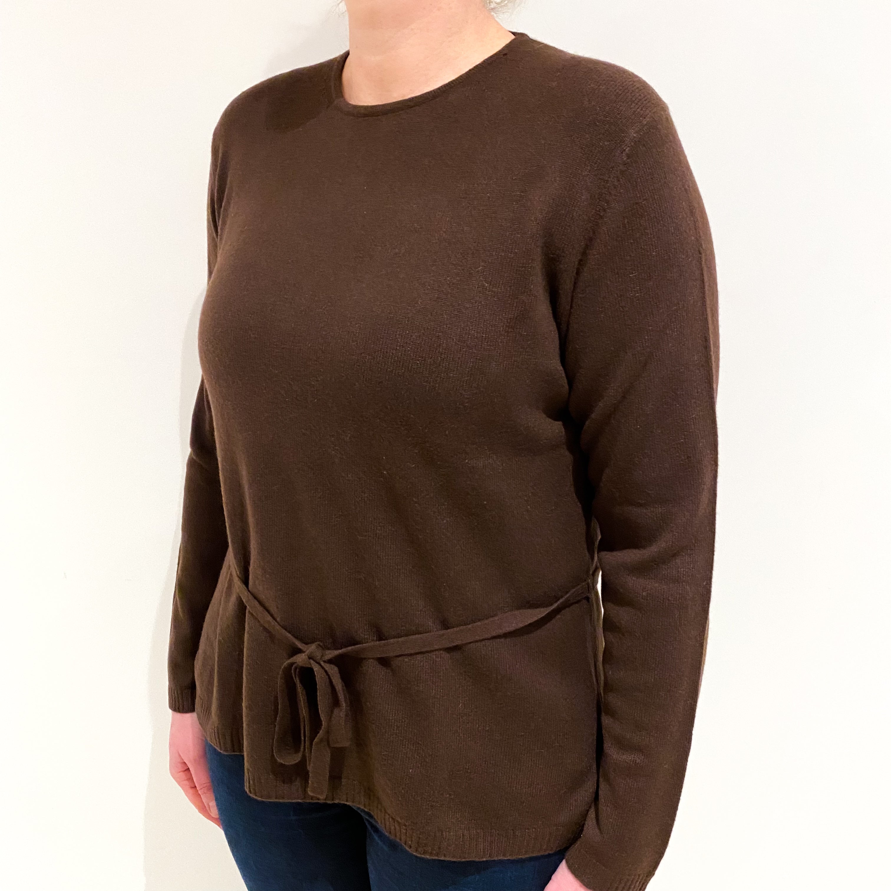 Chocolate Brown Cashmere Crew Neck Jumper Large