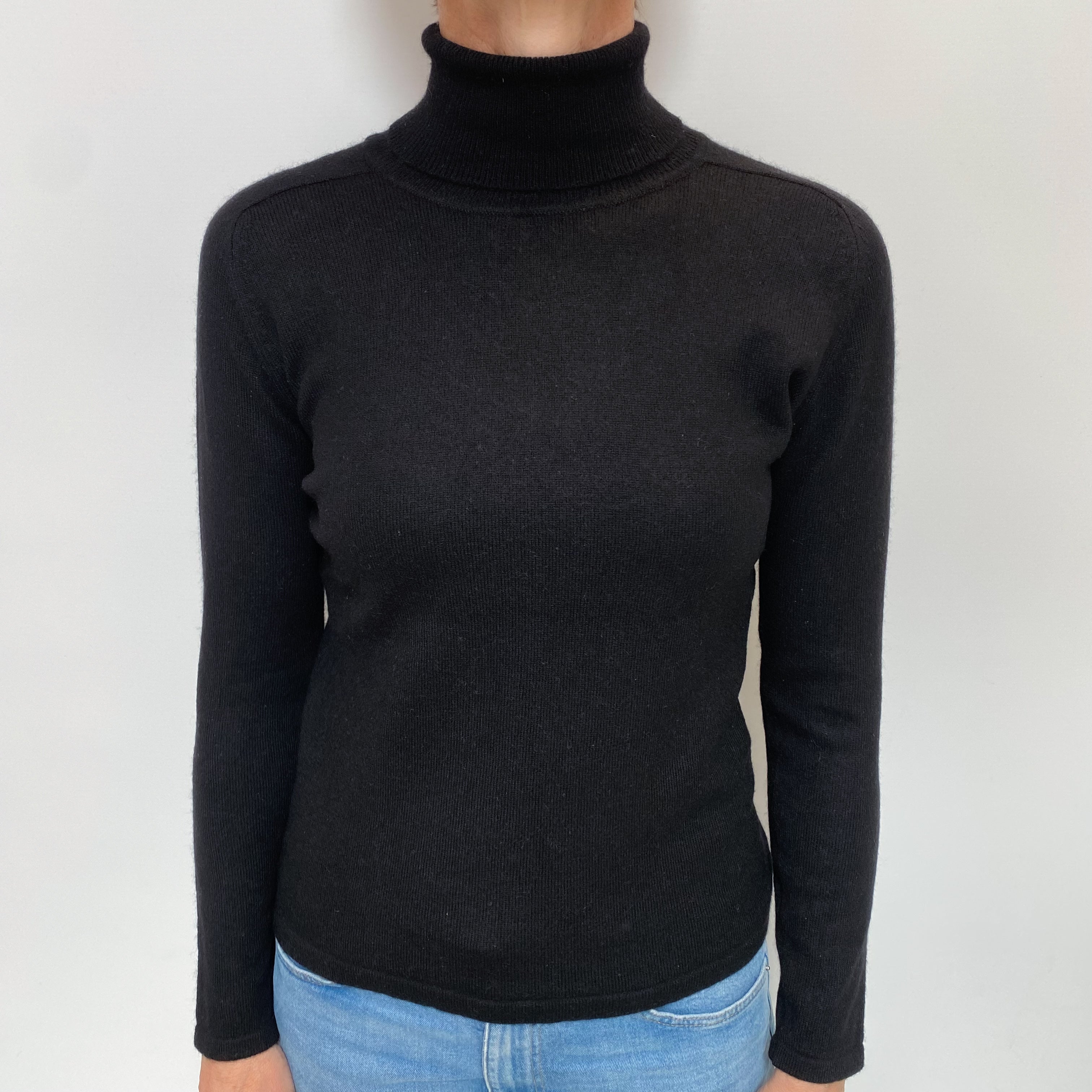 Black Cashmere Polo Neck Jumper Small