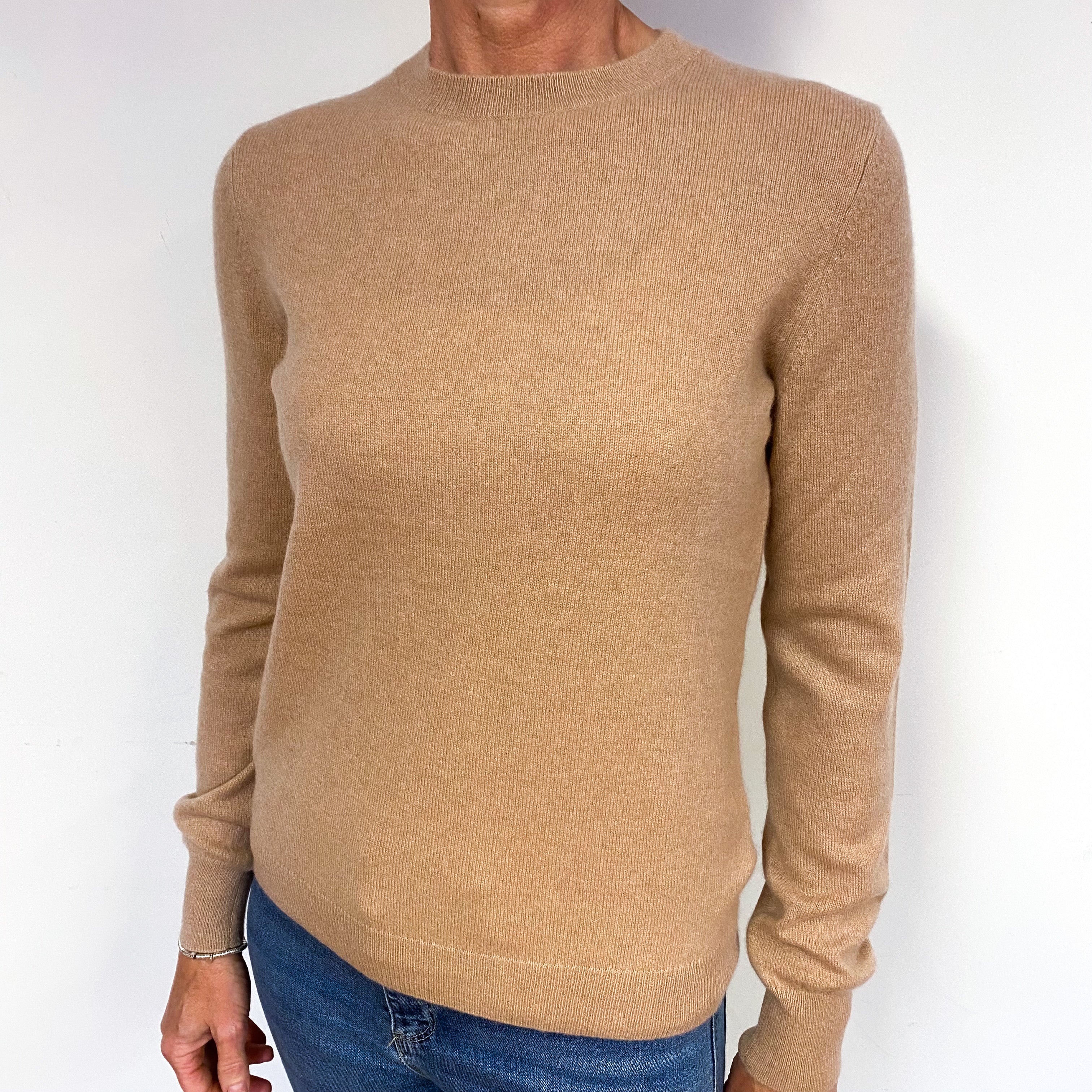 Pale Caramel Brown Cashmere Crew Neck Jumper Medium