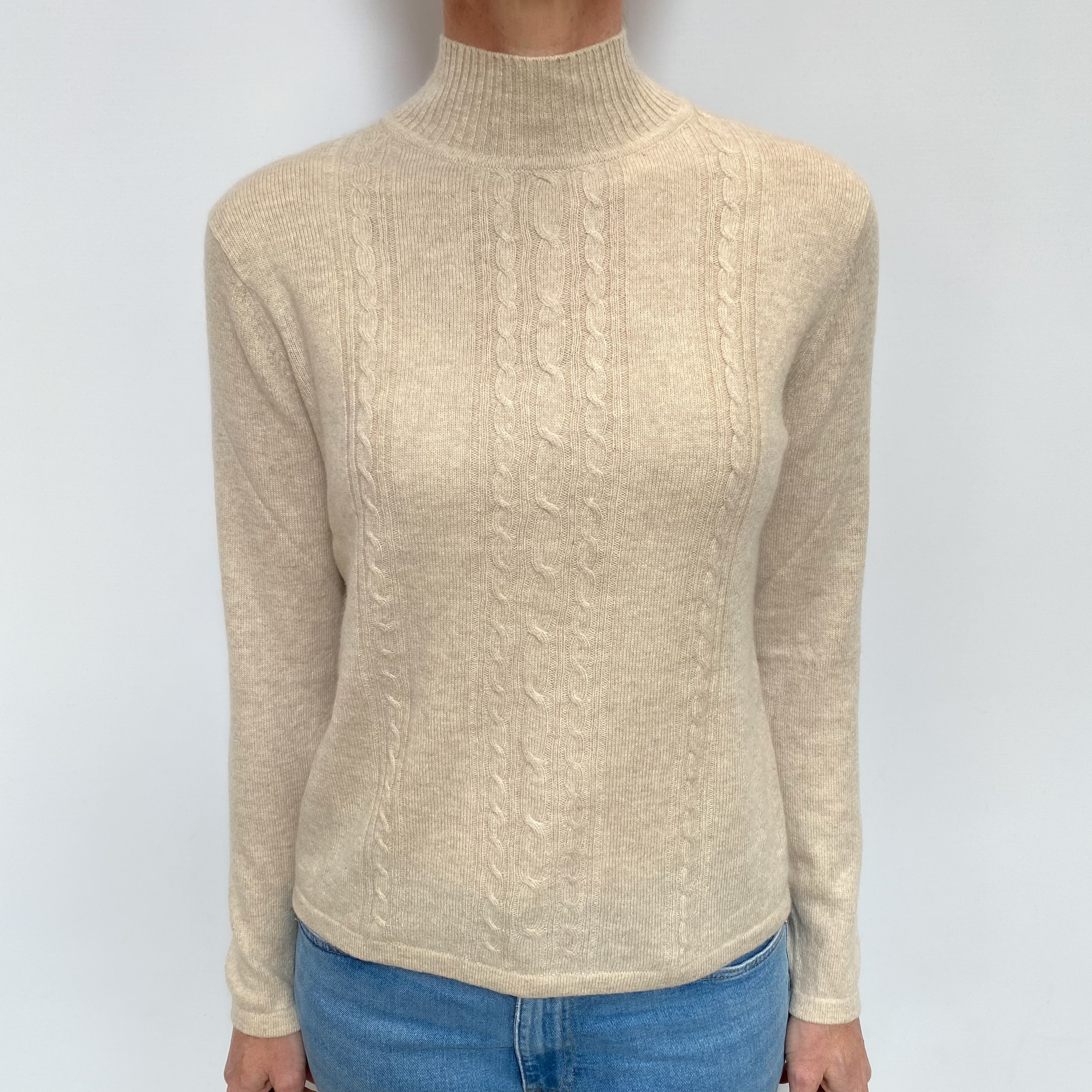 Oatmeal Beige Cashmere Turtle Neck Jumper Small