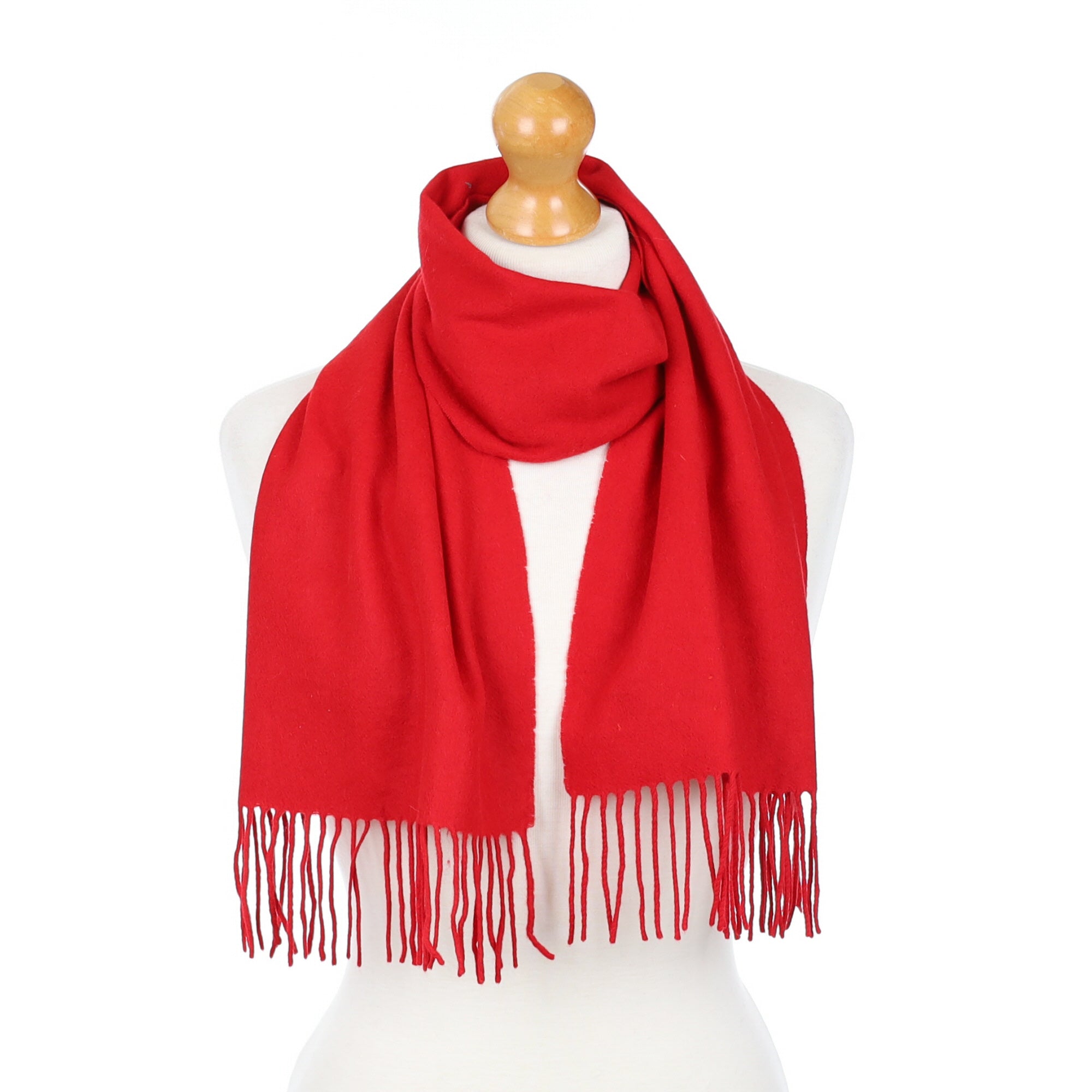 Scarlet Red Fringed Cashmere Woven Scarf