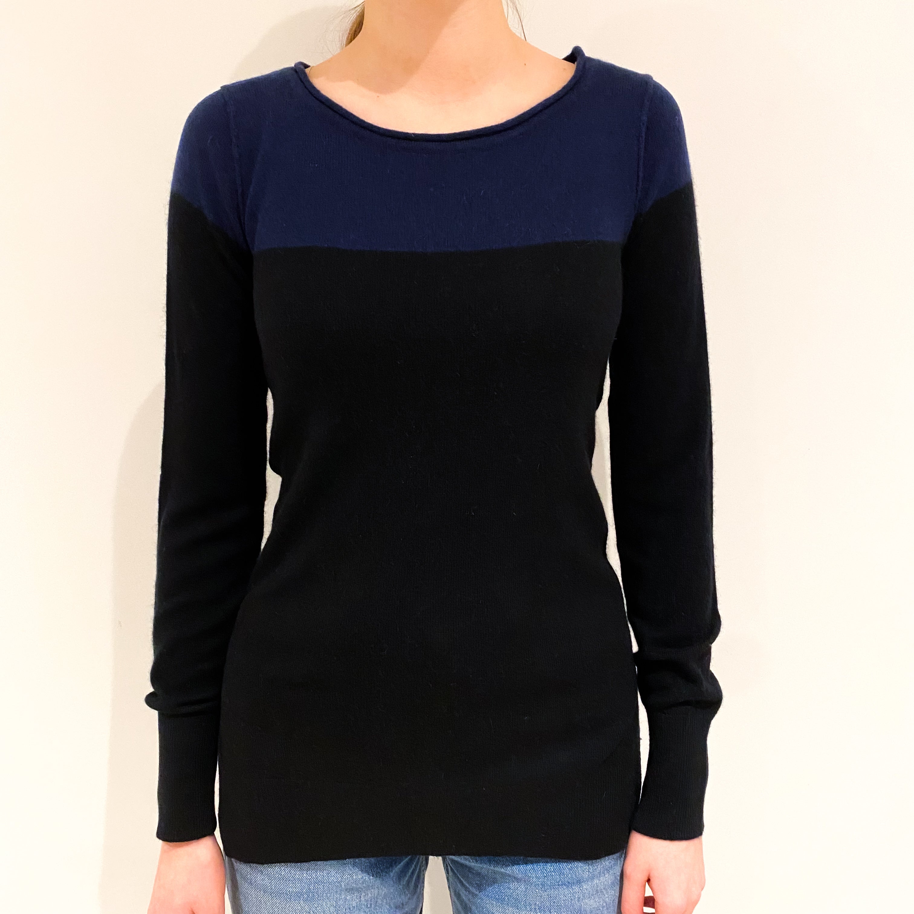 Black and Navy Crew Neck Jumper Extra Small