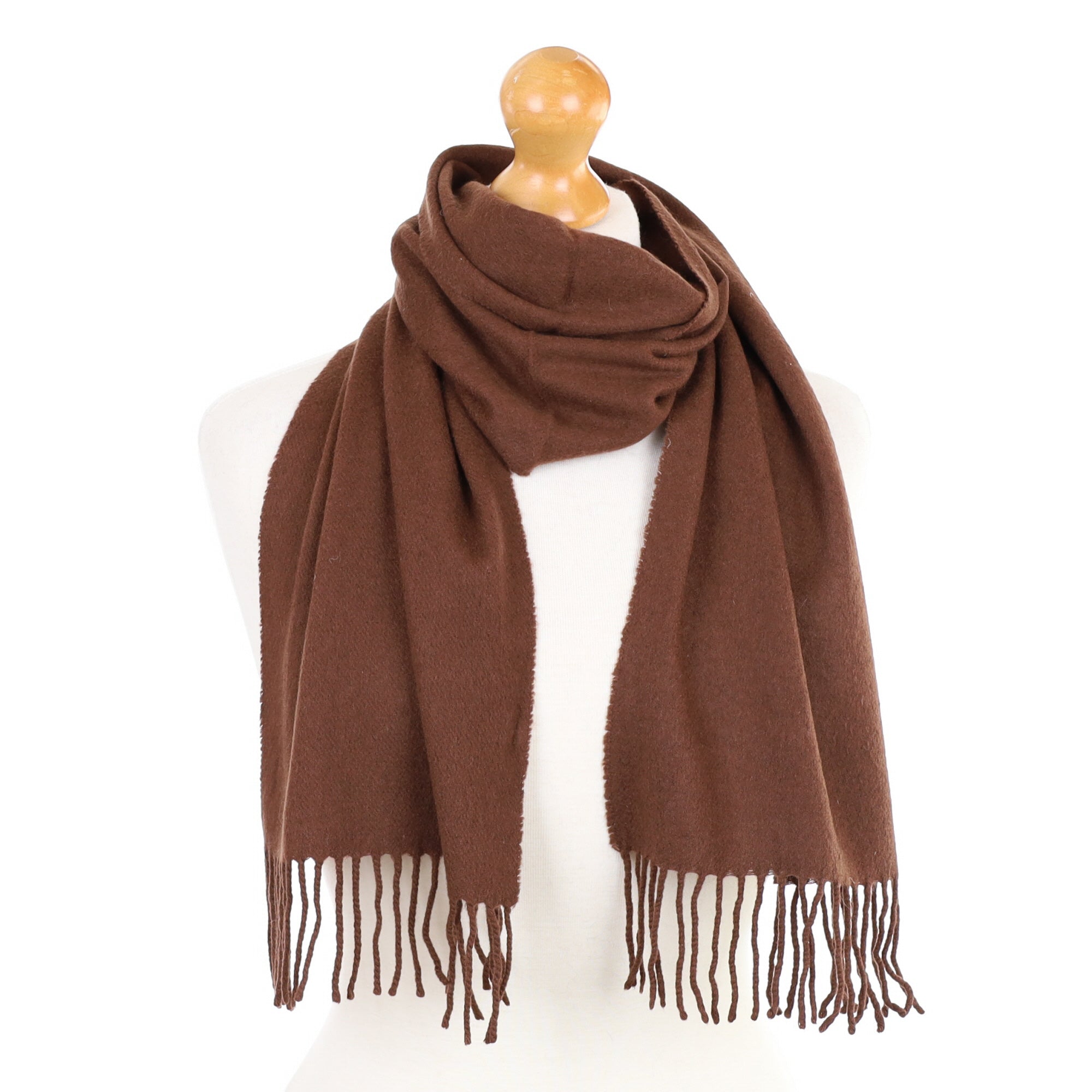 Chocolate Brown Fringed Cashmere Woven Scarf