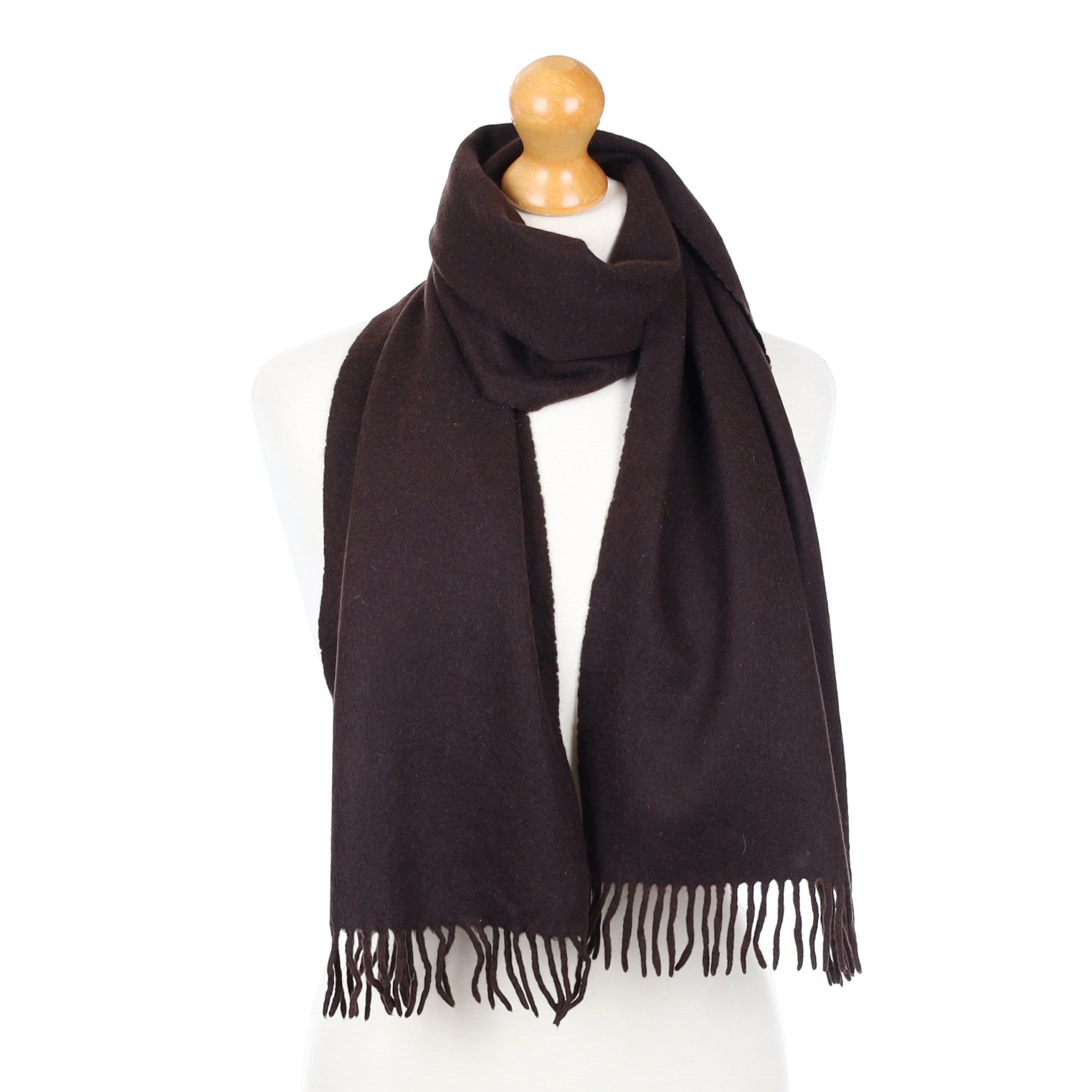 Bitter Chocolate Fringed Cashmere Woven Scarf