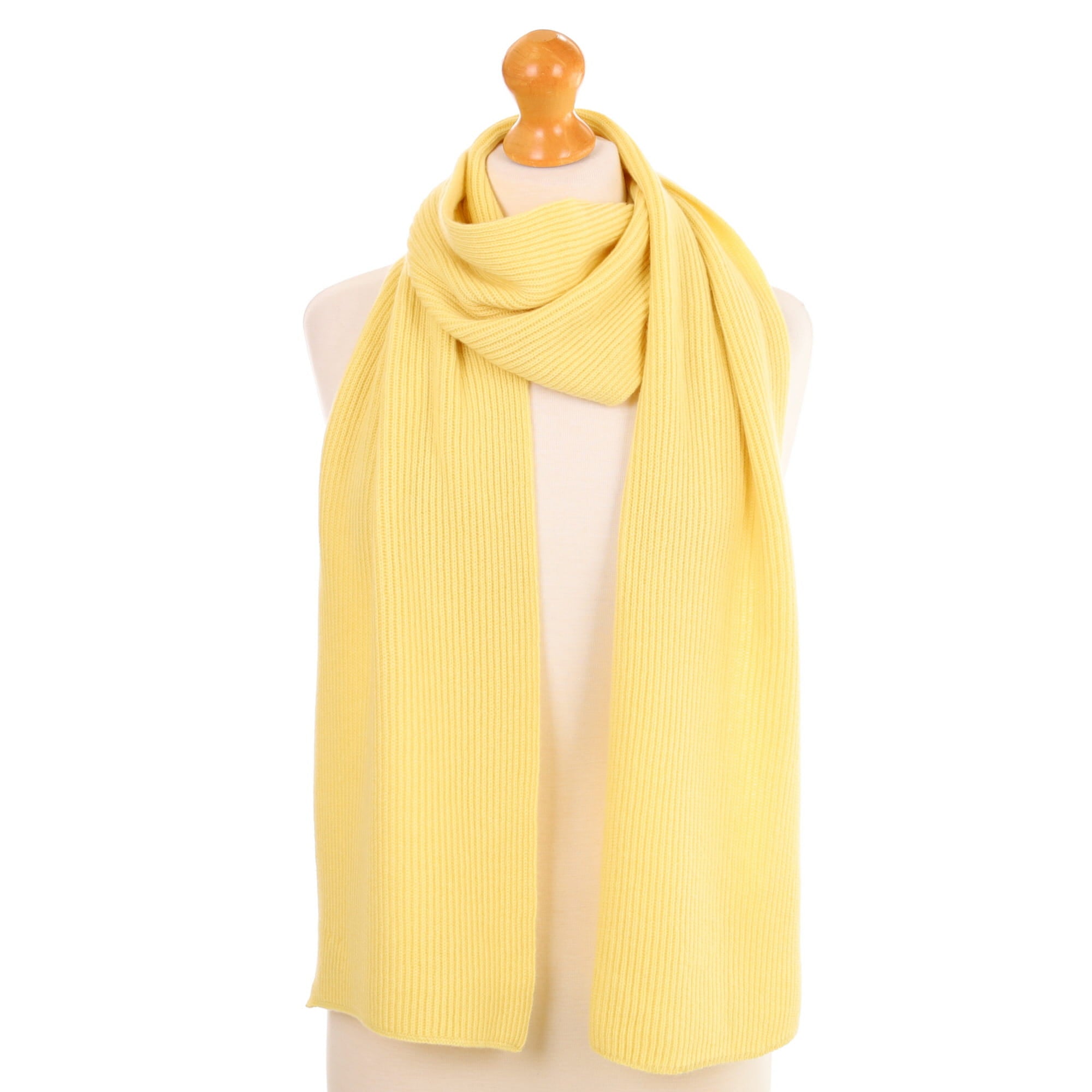 Brand New Scottish Primrose Yellow Rib Cashmere Scarf