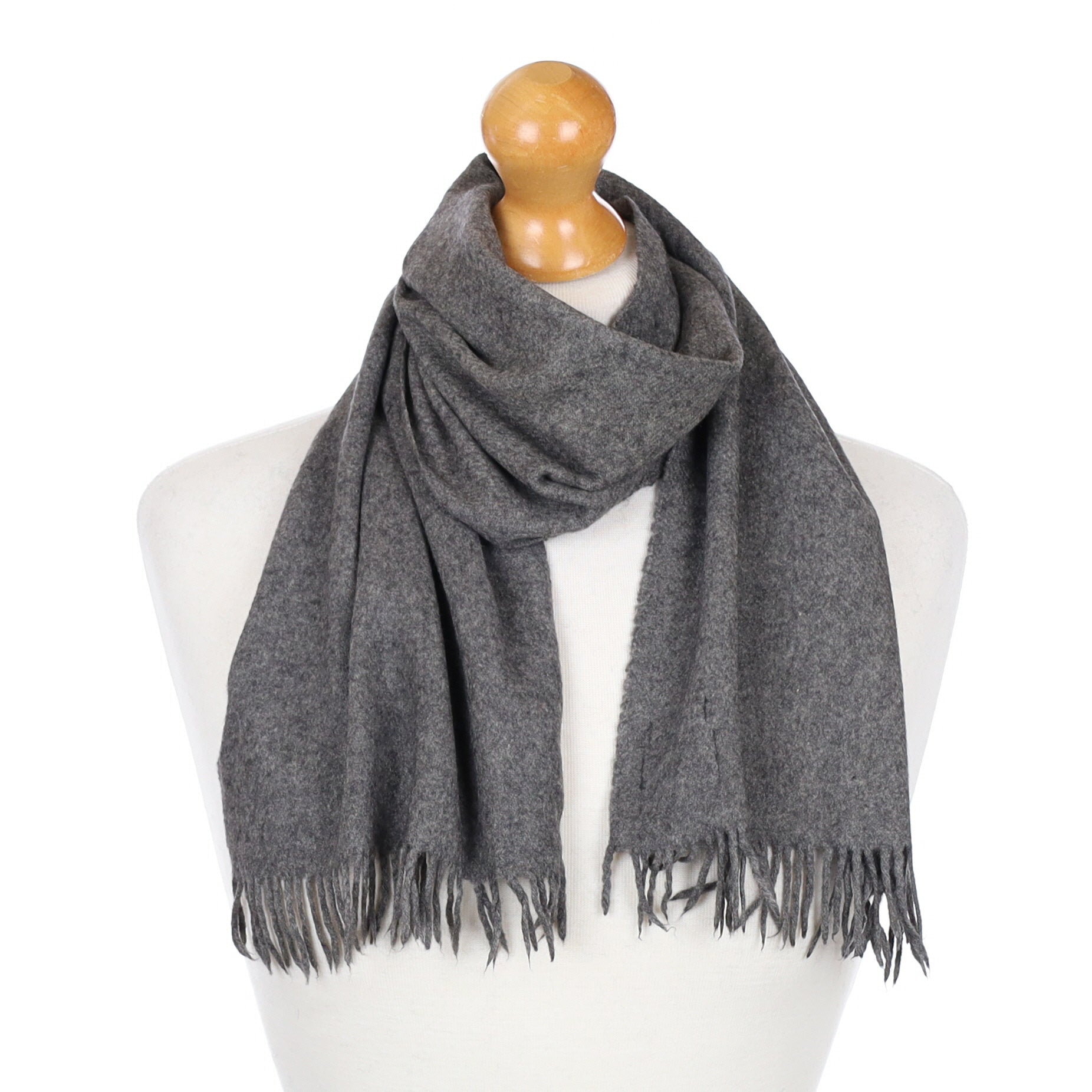 Ash Grey Fringed Cashmere Woven Scarf