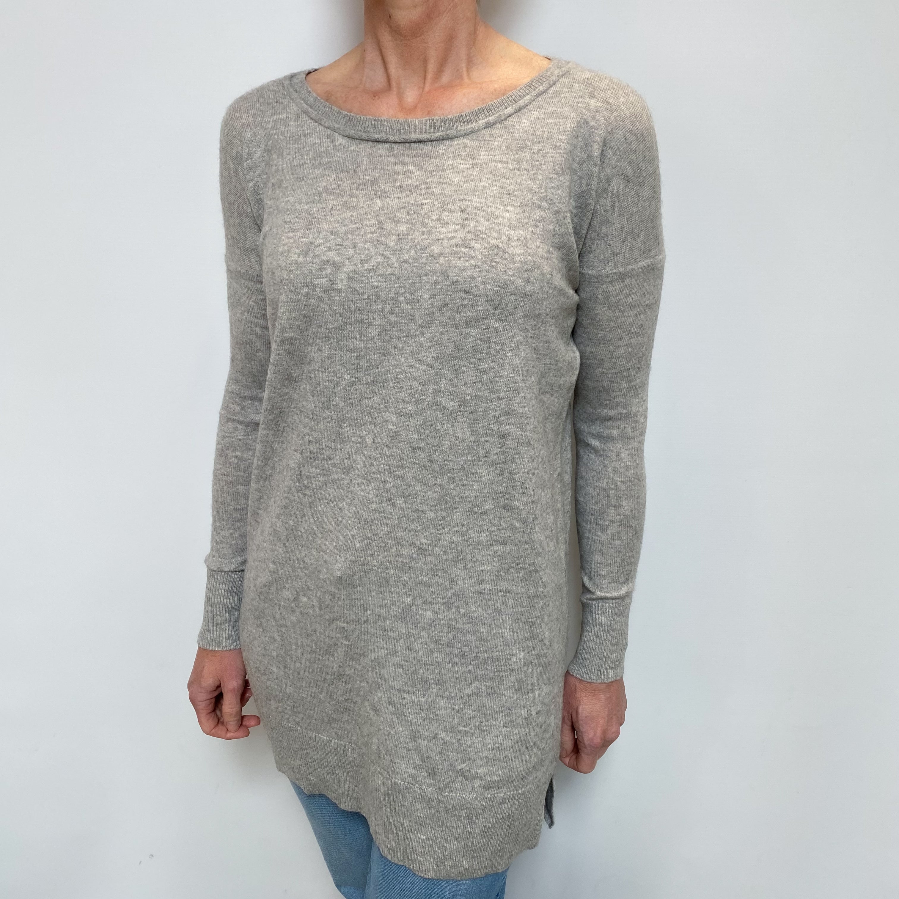 Smoke Grey Cashmere Longline Crew Neck Jumper Small