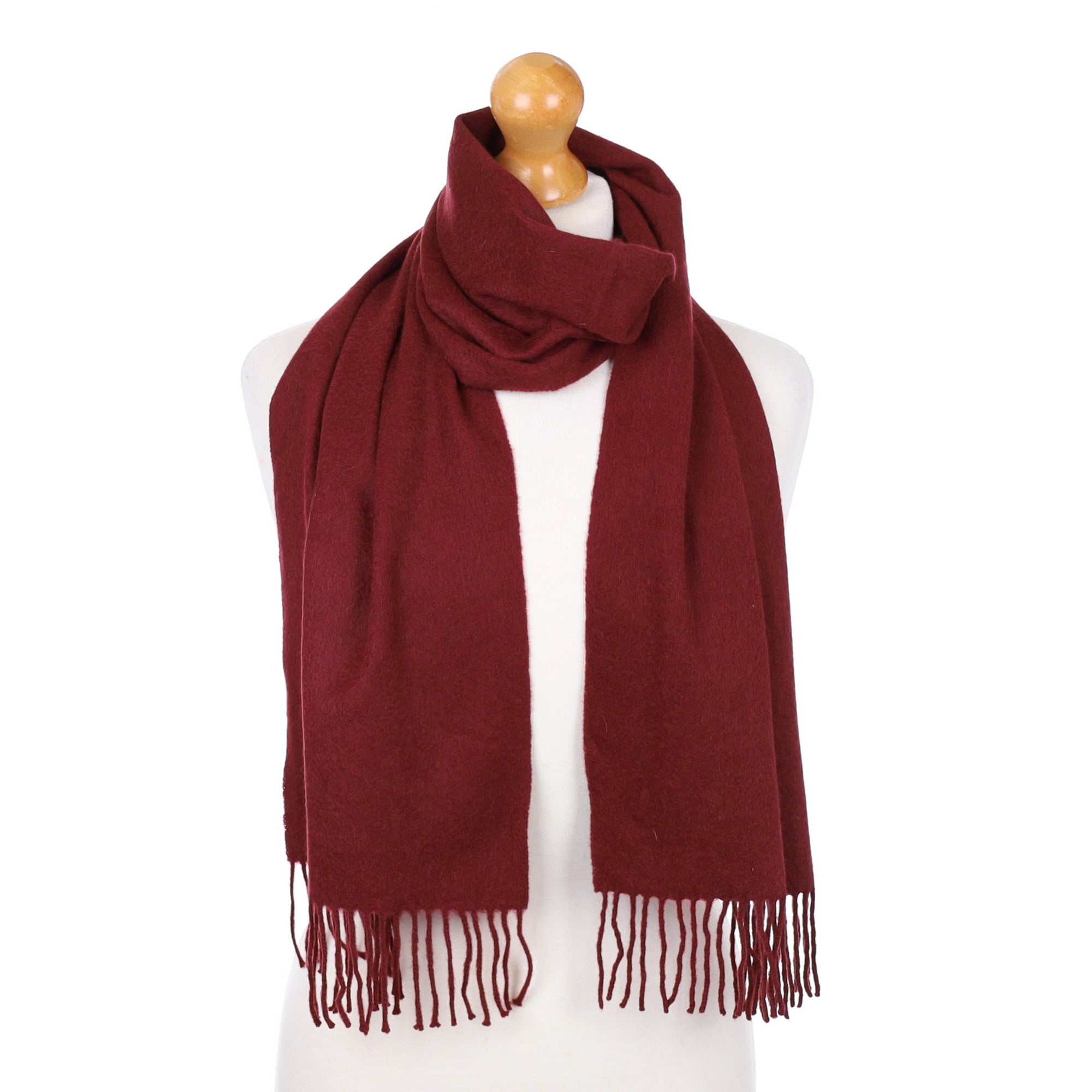 Maroon Red Fringed Cashmere Woven Scarf