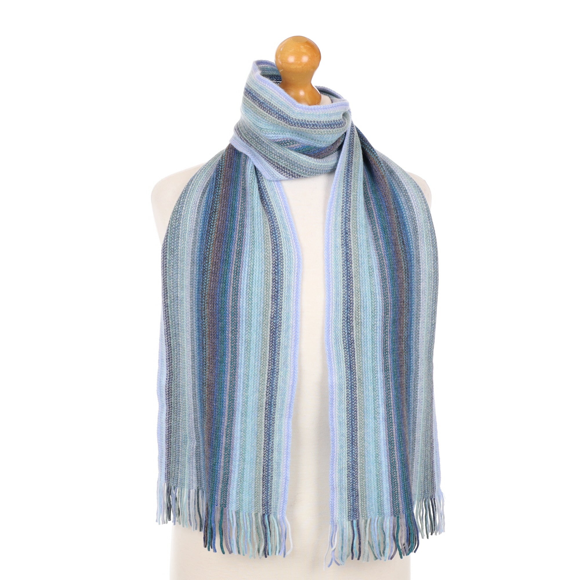 Brand New Cashmere Scottish Light Blue Striped Scarf