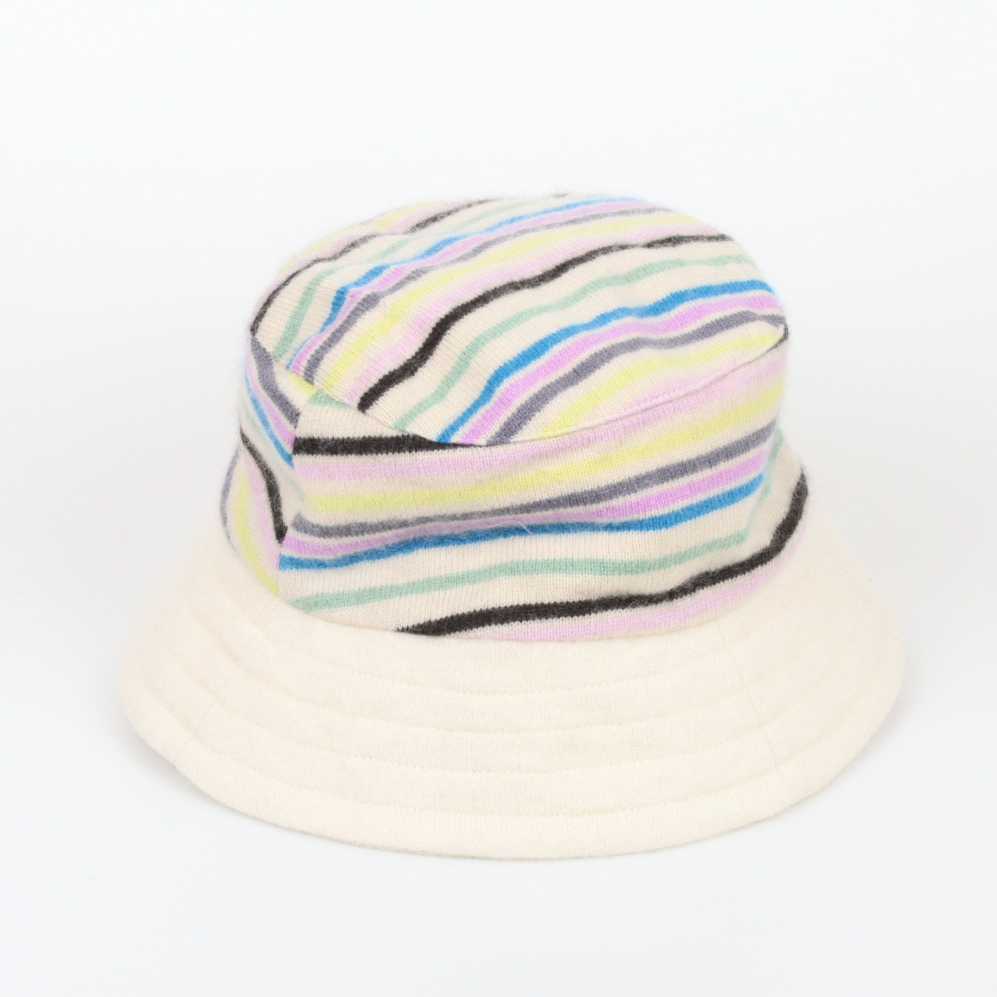 Cream Multicolour Stripe Reversible Cashmere Bucket Hat Small