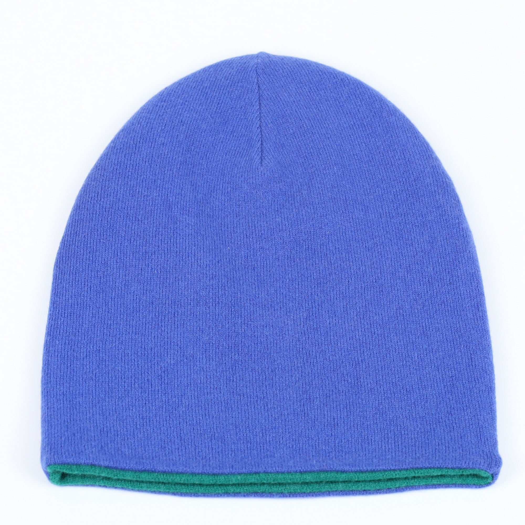 Azure Blue and Fern Green Cashmere Beanie Hat