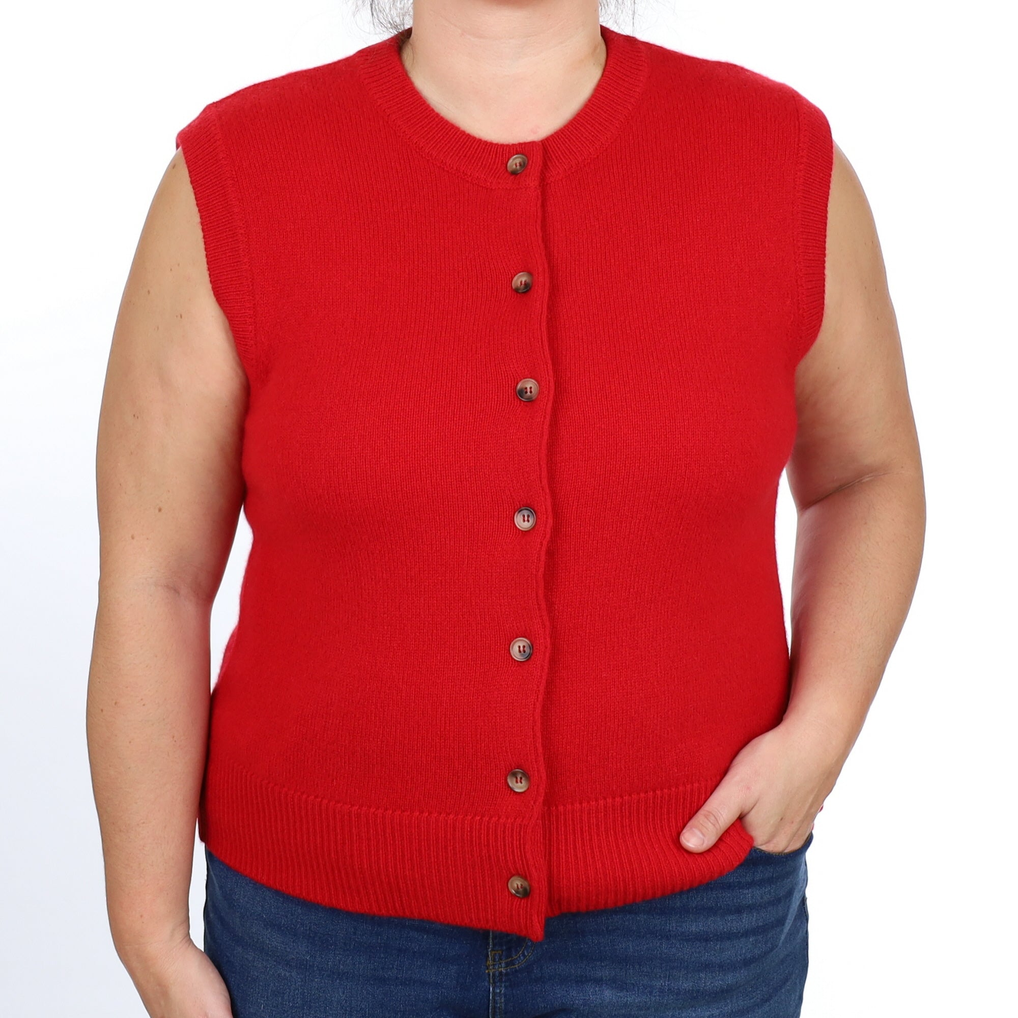 Brand New Post Box Red Luxury Cashmere Crew Neck Waistcoat Large UK 16-18