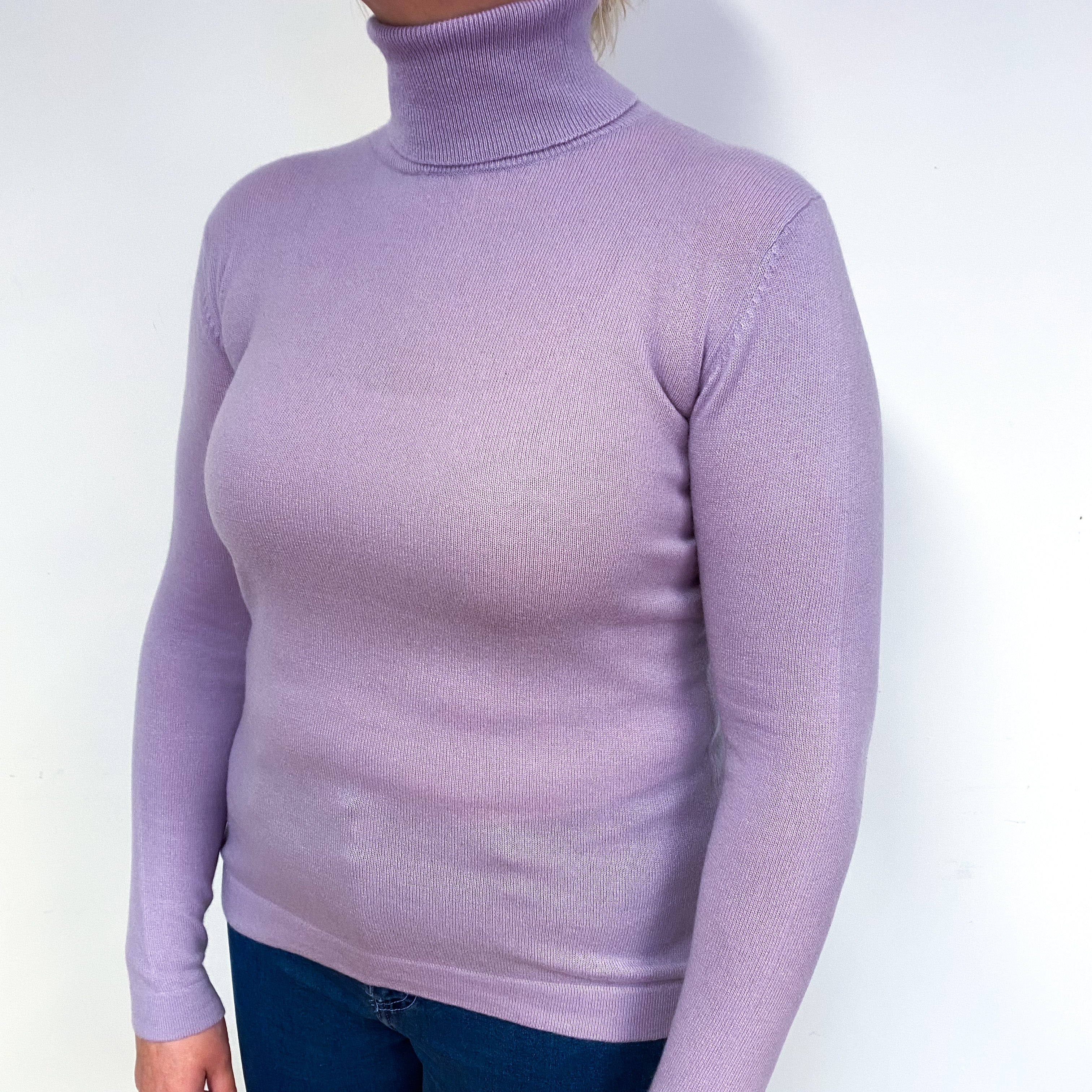 Pale Lilac Purple Cashmere Polo Neck Jumper Large