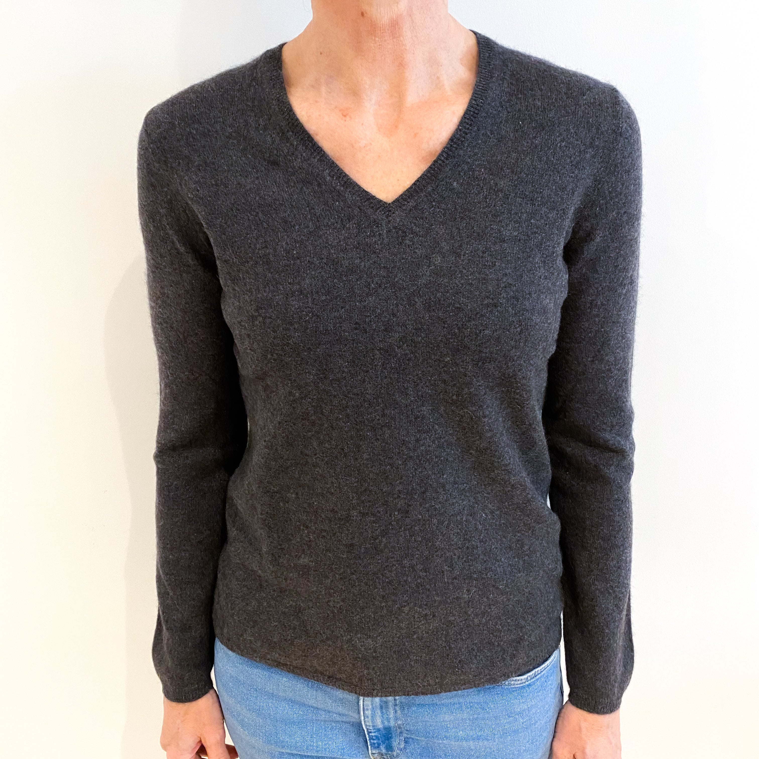 Slate Grey Cashmere V Neck Jumper Small