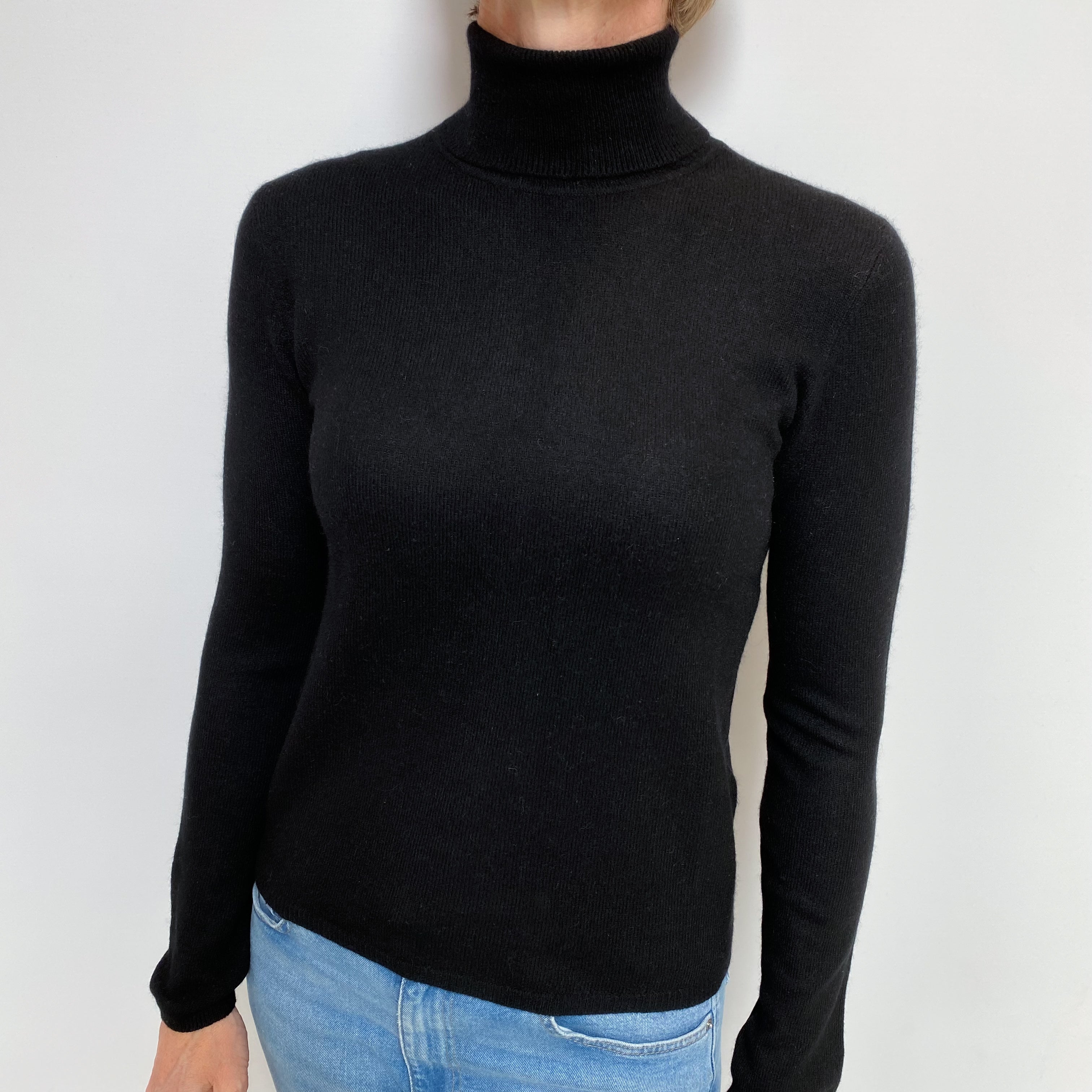 Black Cashmere Polo Neck Jumper Small